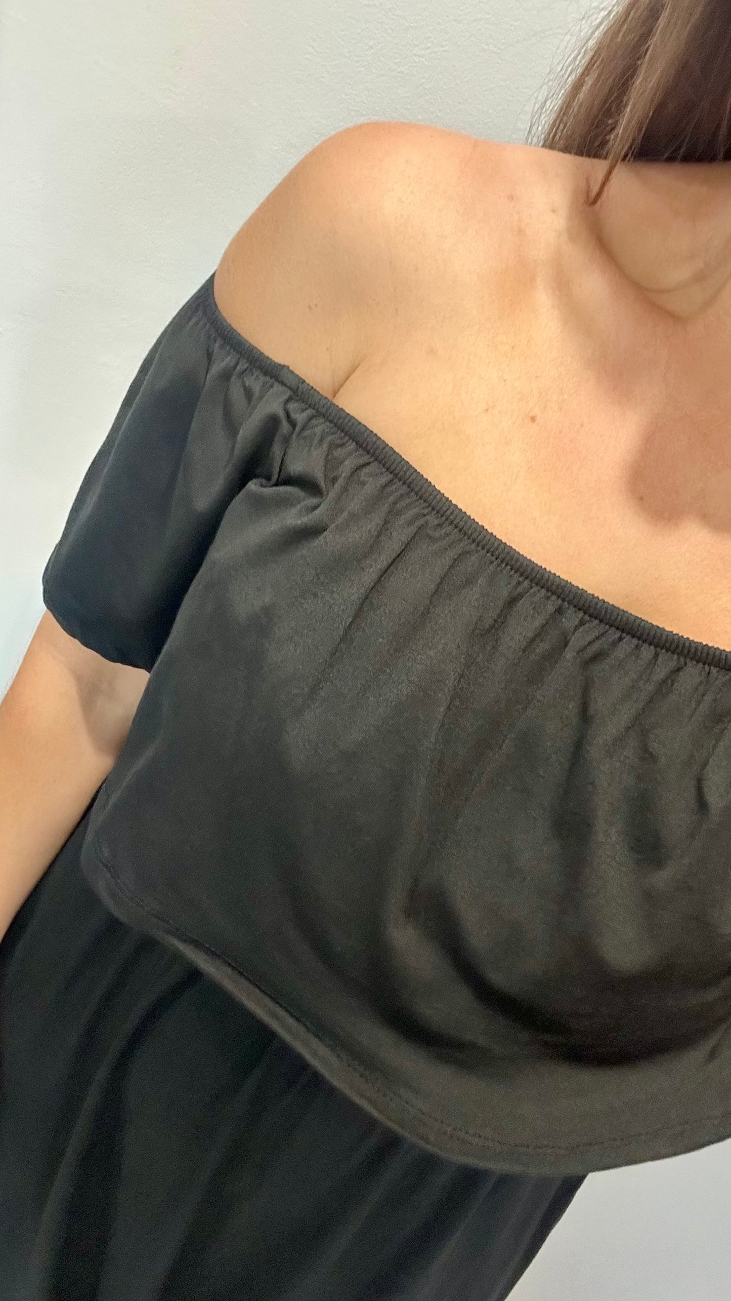 BLACK JERSEY BARDOT MIDI DRESS