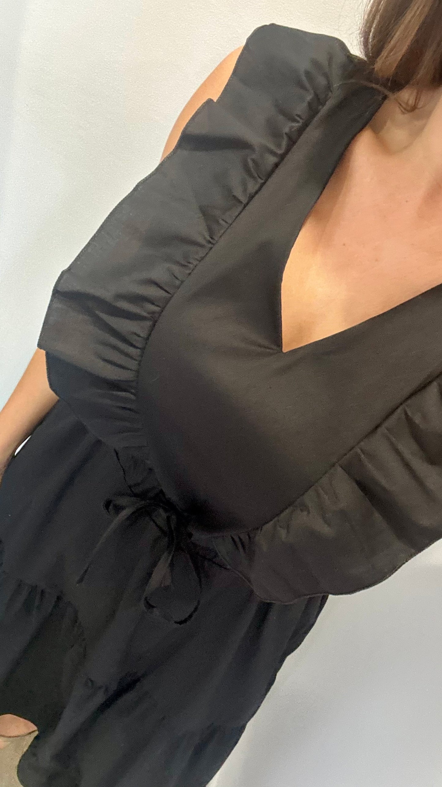 BLACK JET TIERED COTTON MAXI DRESS