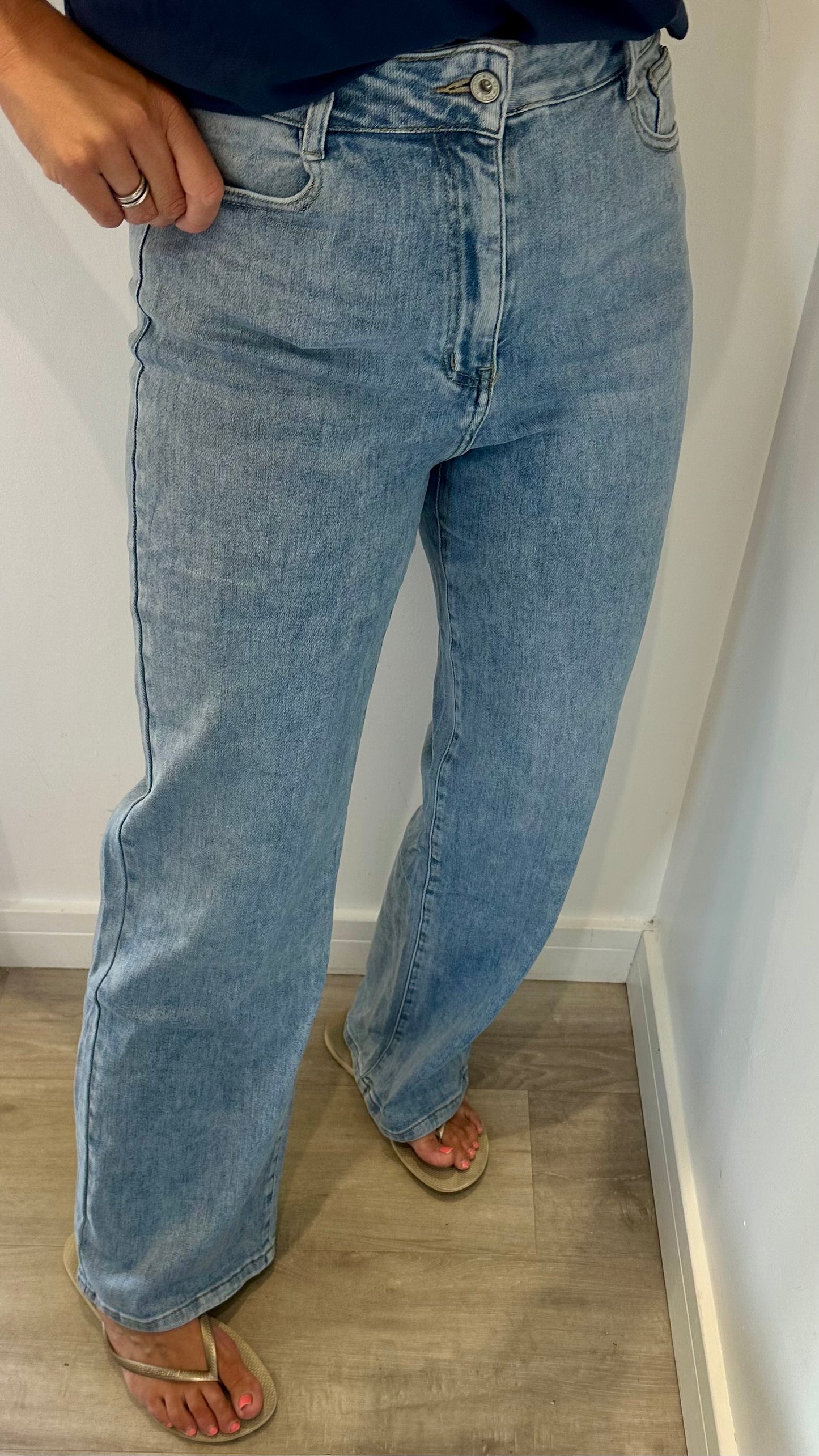 BLUE DENIM WIDE LEG JEANS