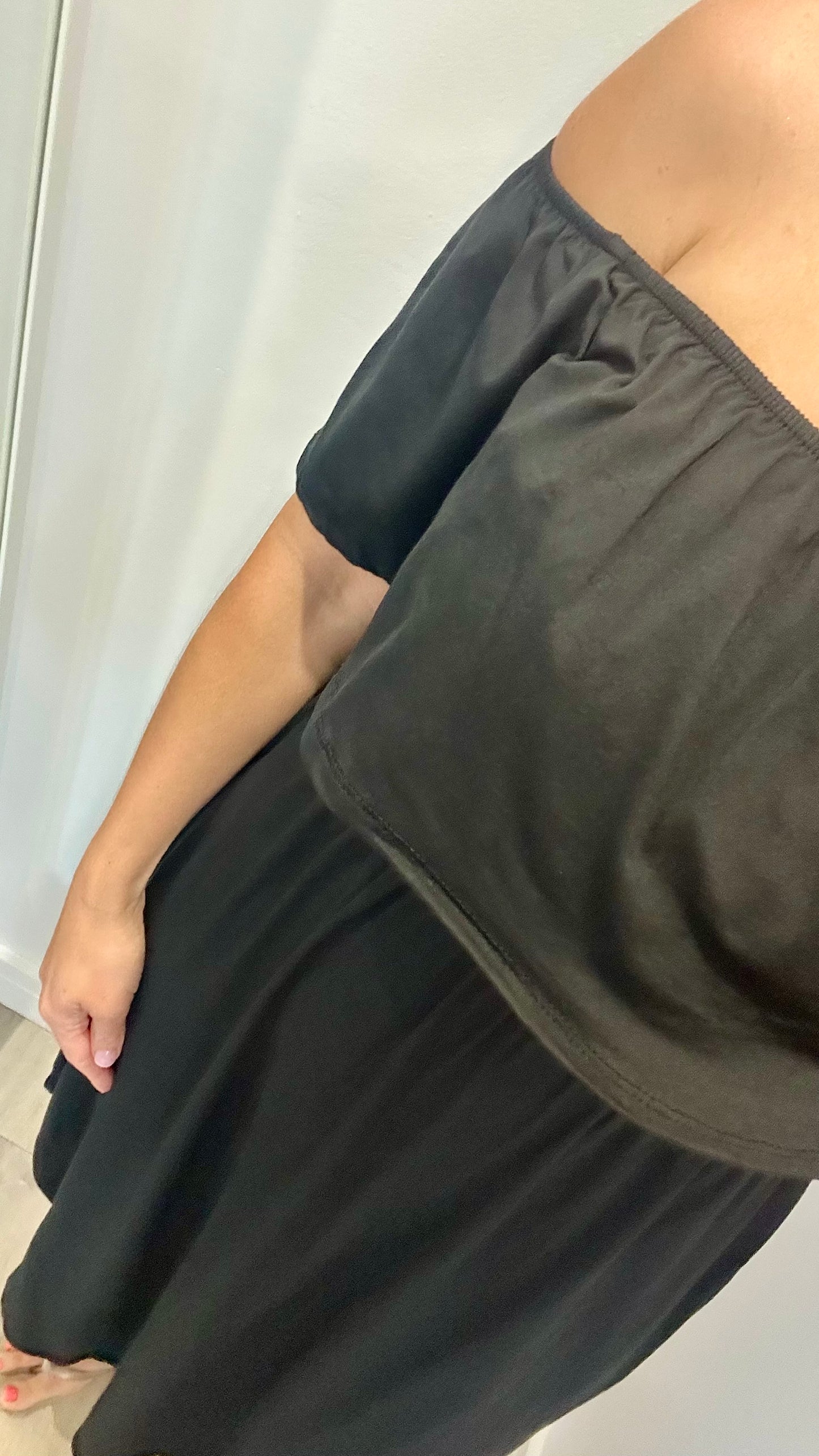BLACK JERSEY BARDOT MIDI DRESS