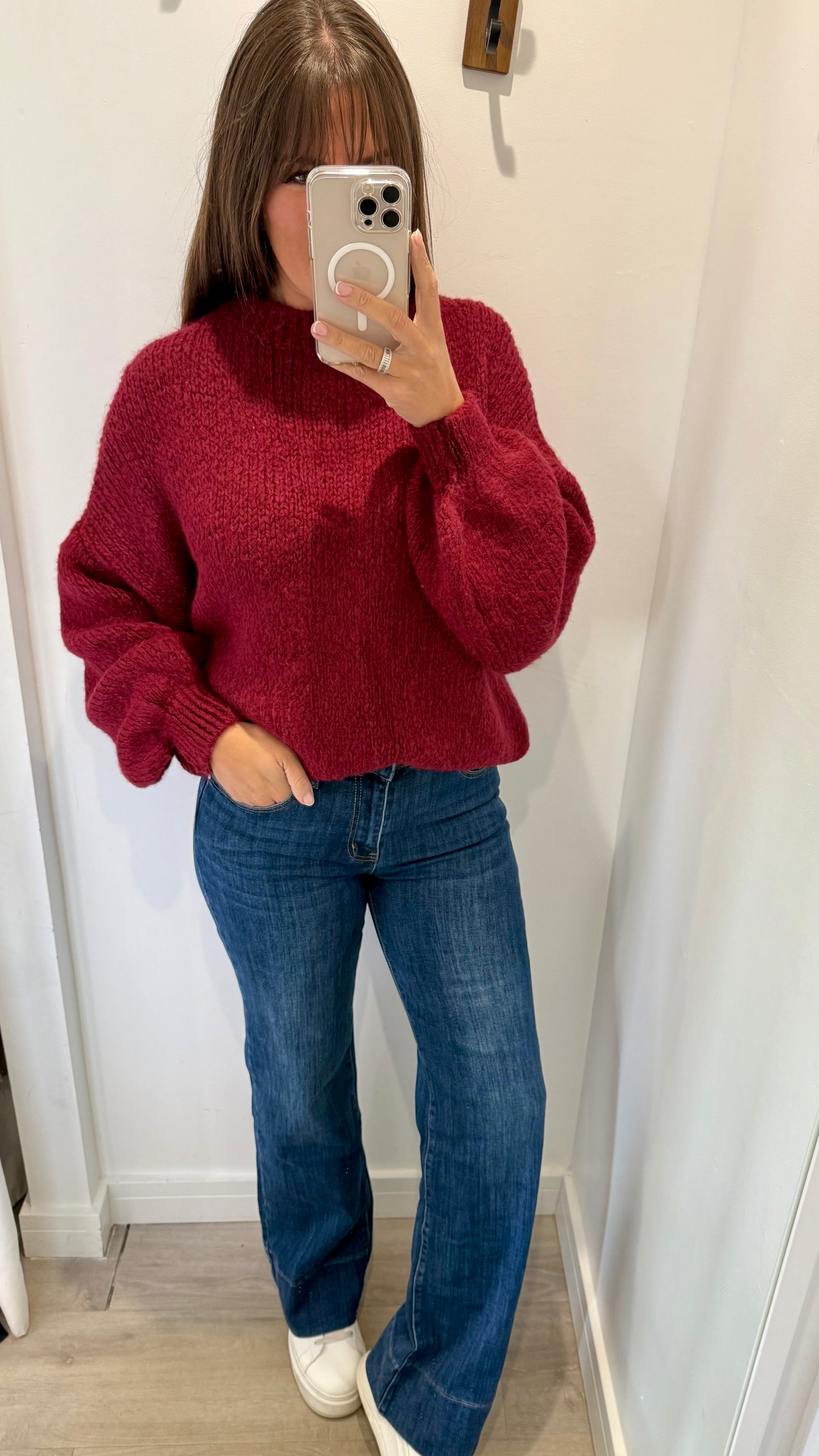 MERLOT BALLOON SLEEVE TEXTURED KNIT JUMPER