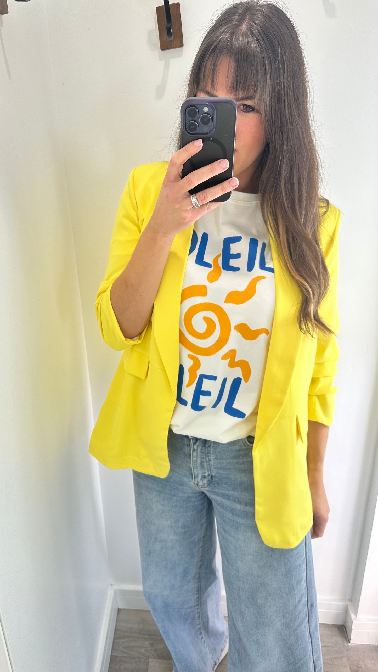 YELLOW RUCHED SLEEVE BLAZER