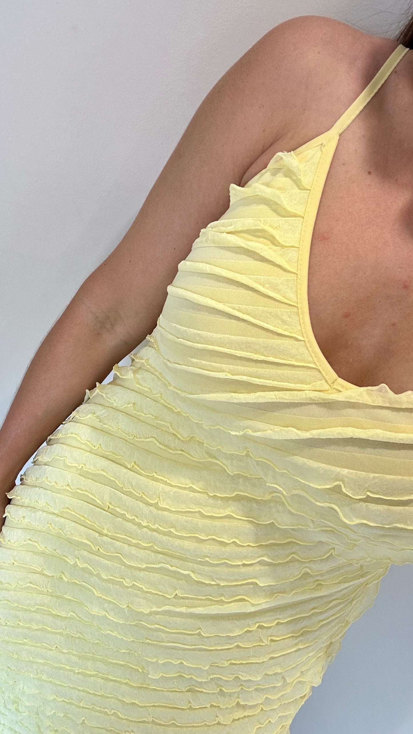 LEMON CHIFFON FRILL MIDI DRESS