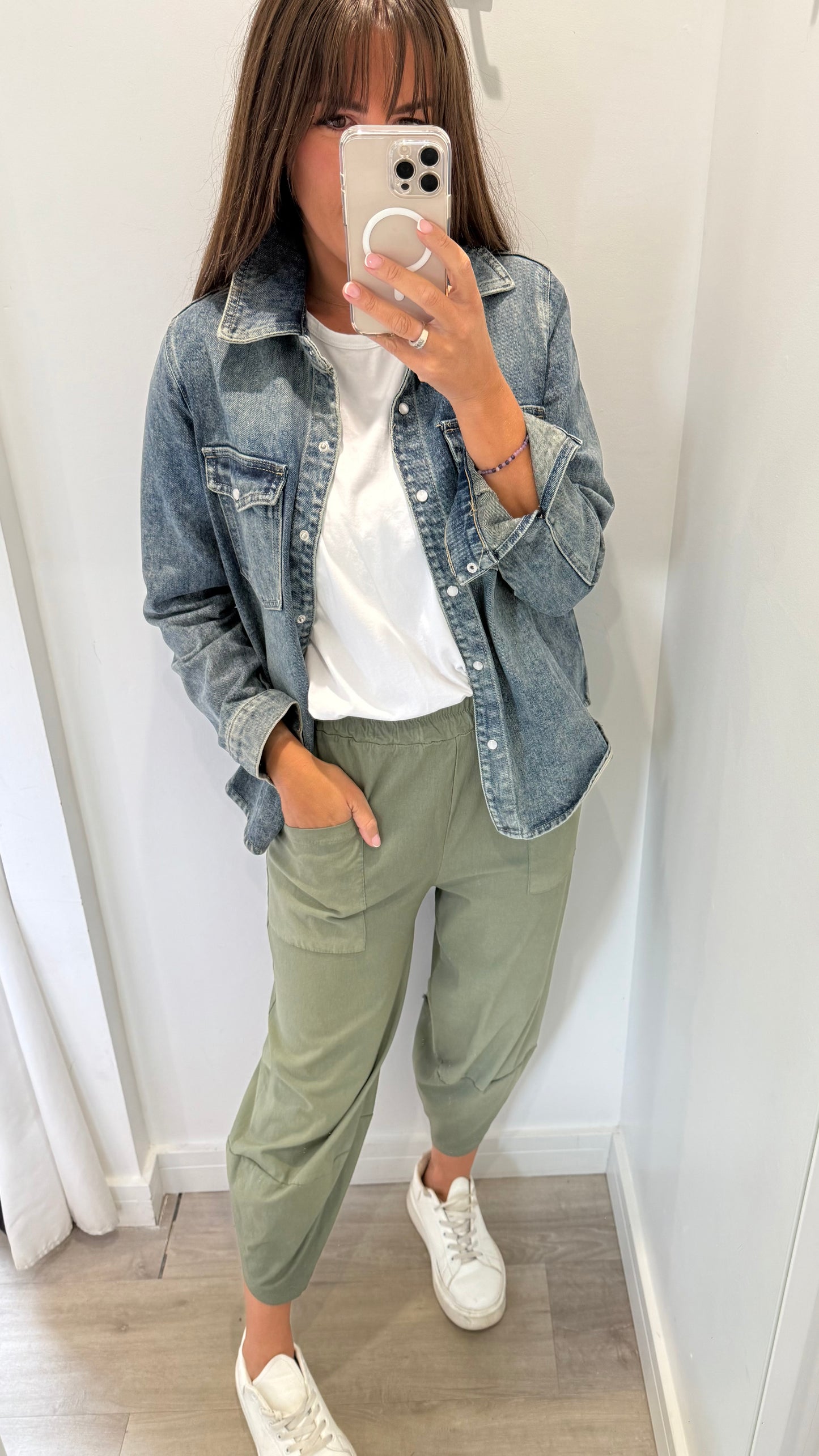 KHAKI CROPPED POCKET TROUSERS
