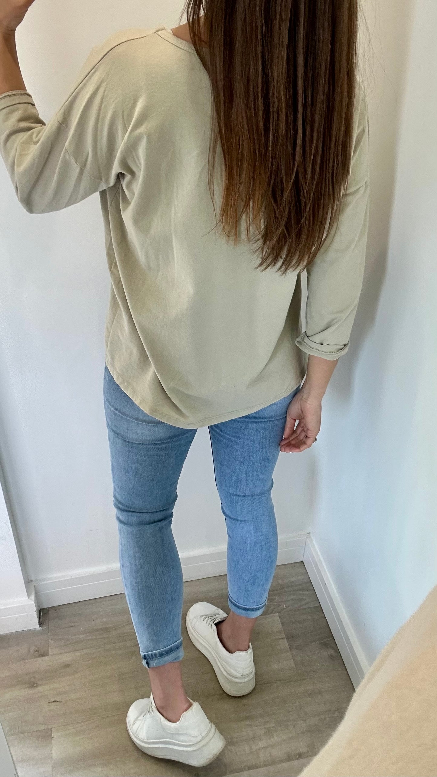 SAND ROLL SLEEVE SWEAT TOP
