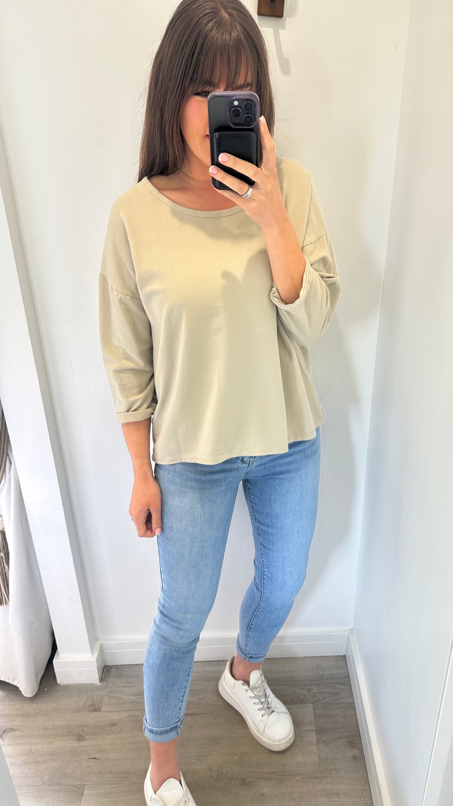 SAND ROLL SLEEVE SWEAT TOP