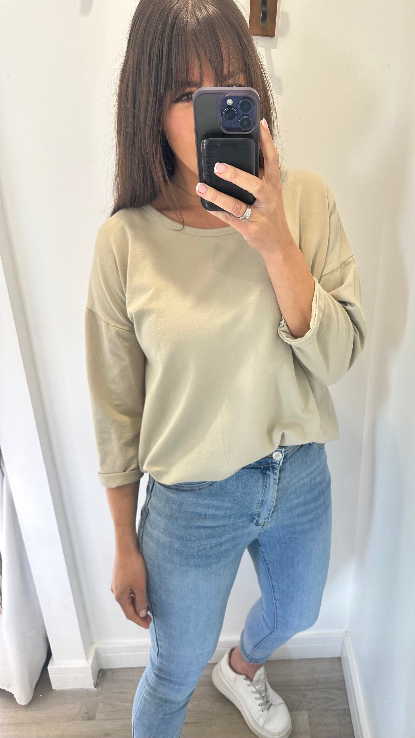SAND ROLL SLEEVE SWEAT TOP