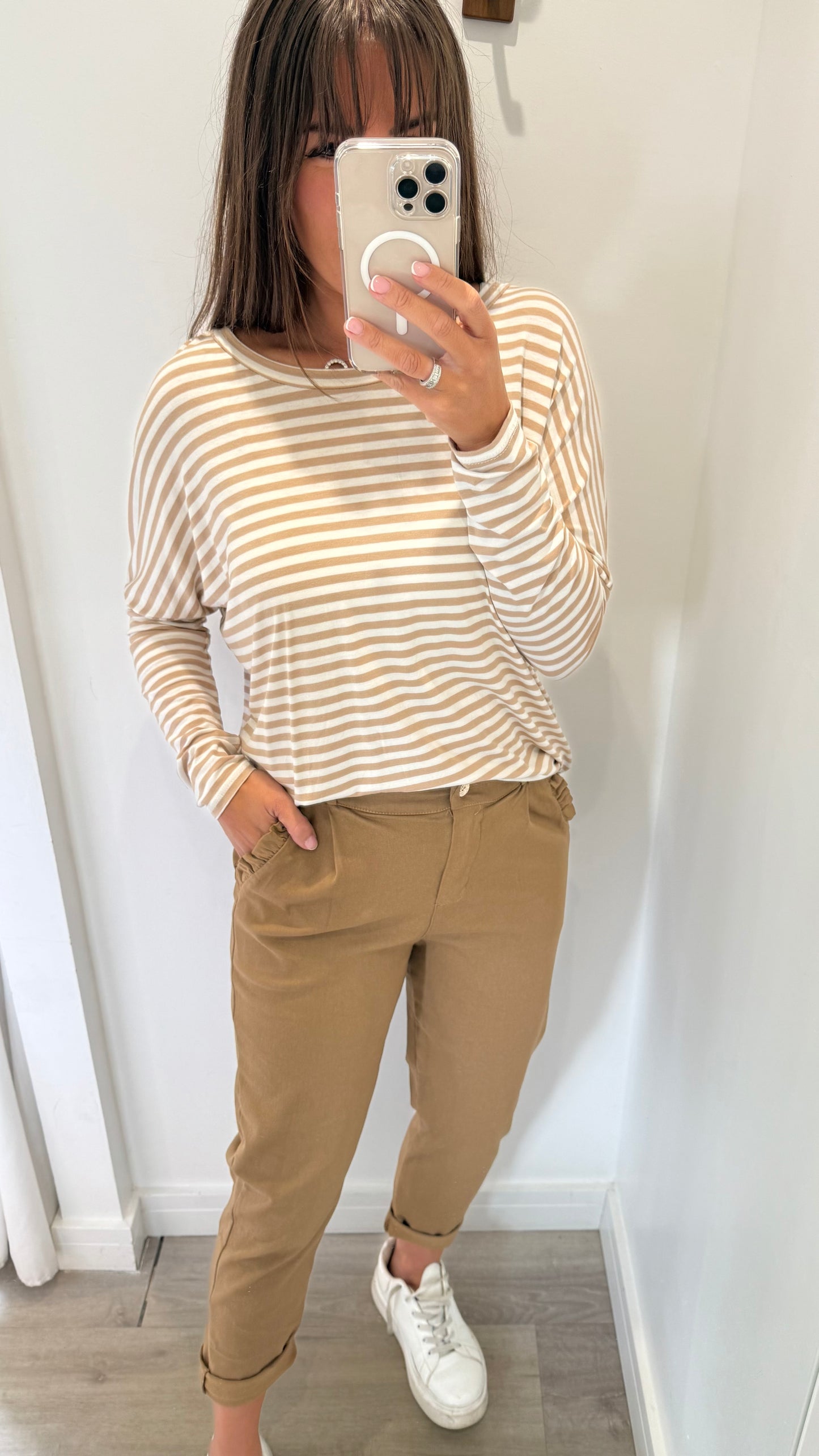 SAND AND WHITE STRIPE TOP