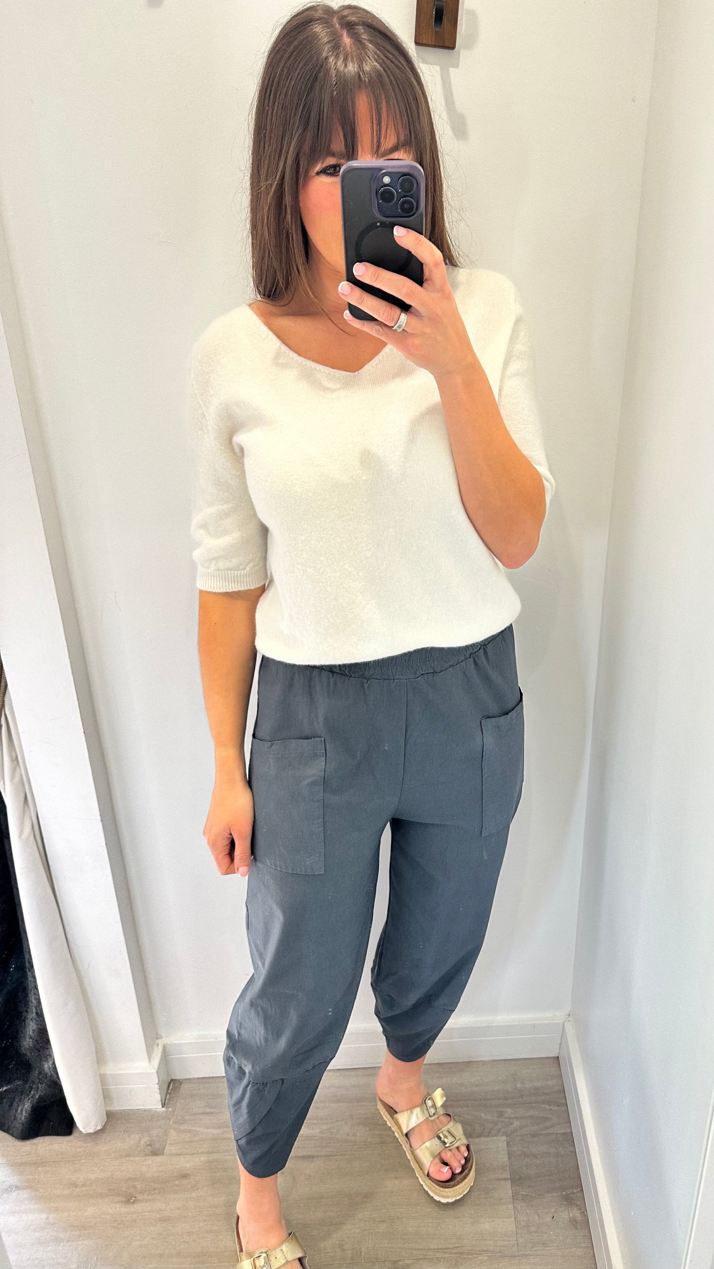 CHARCOAL CROPPED POCKET TROUSERS