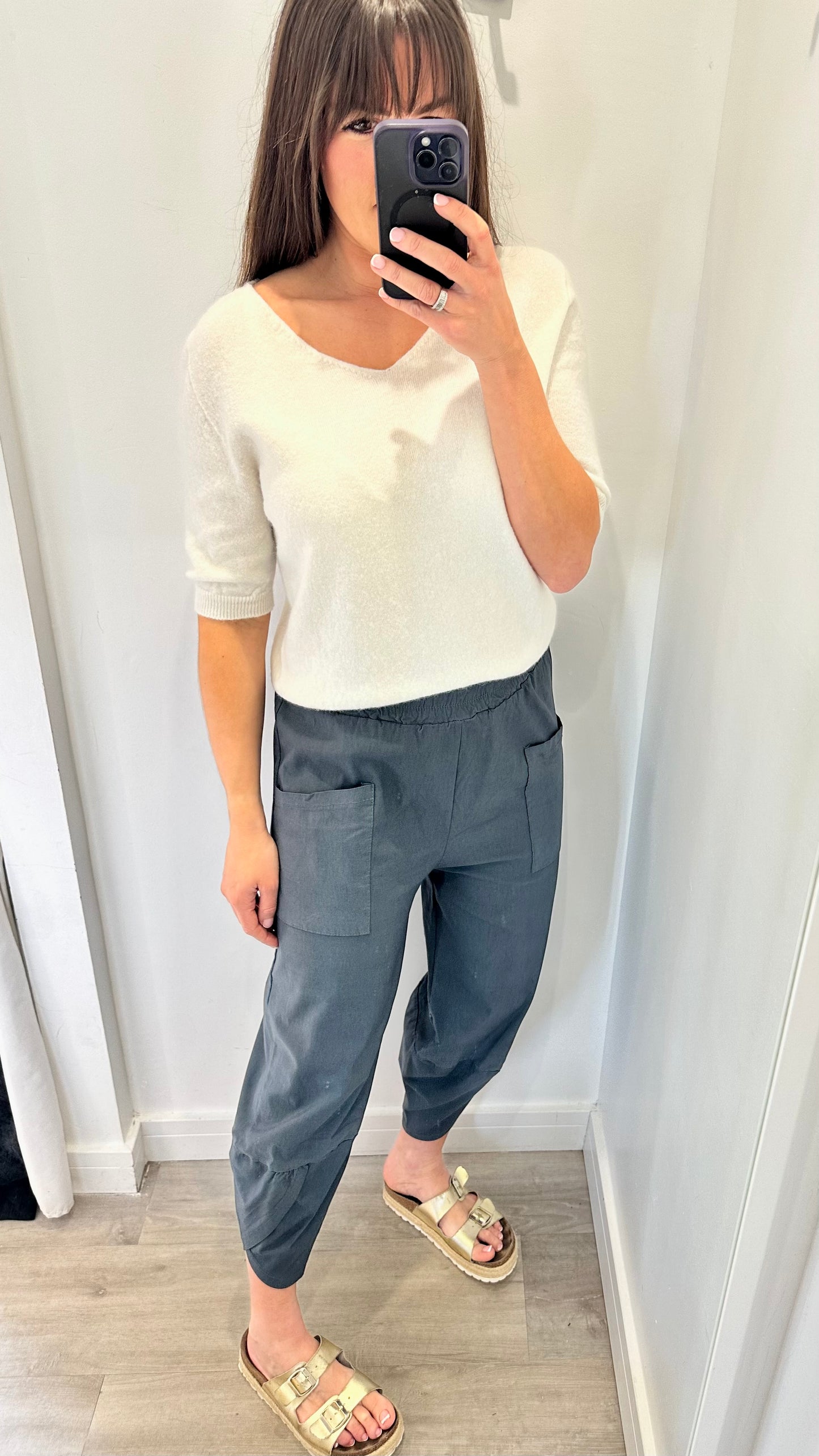 CHARCOAL CROPPED POCKET TROUSERS