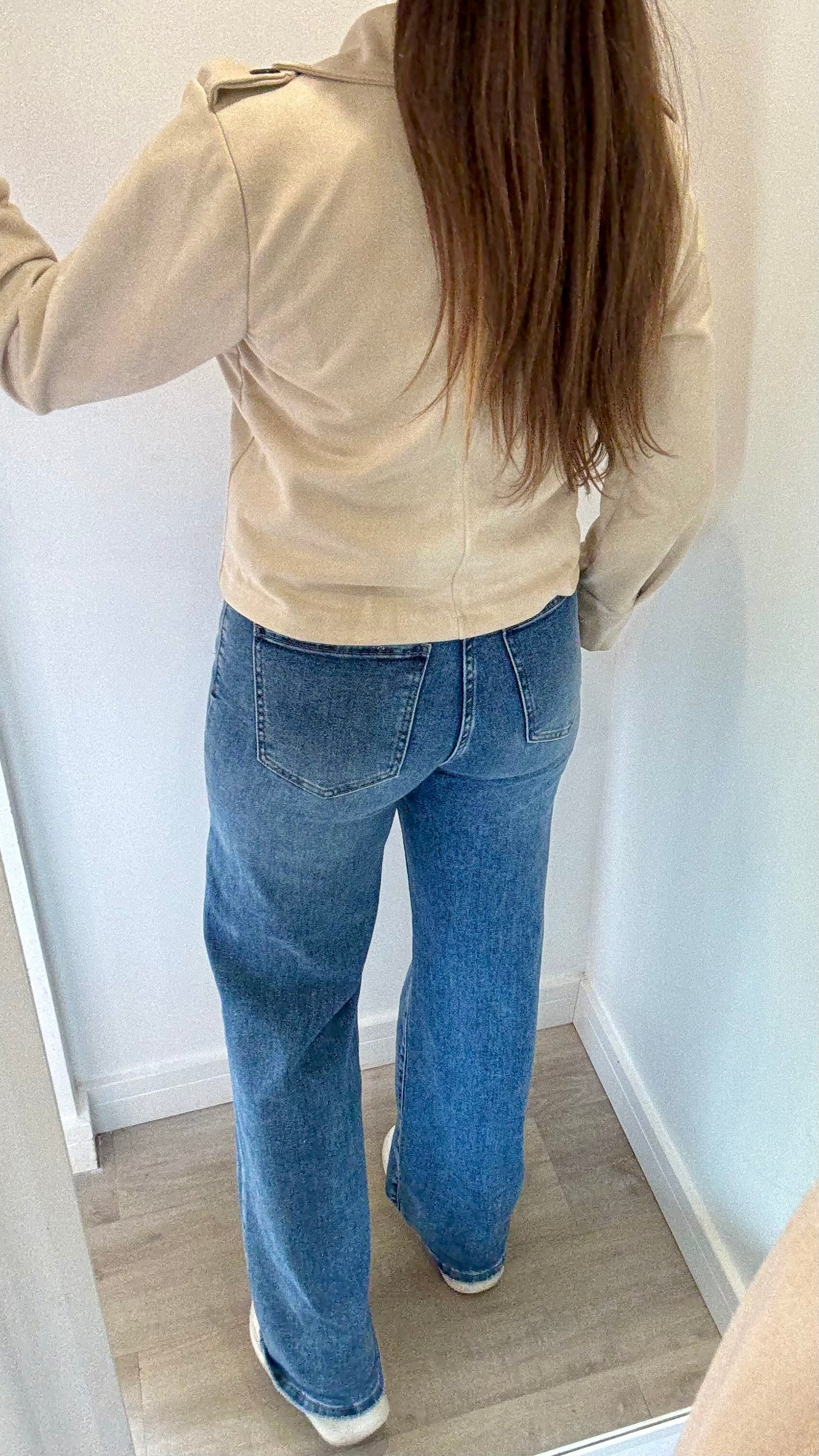 STONE SUEDE-EFFECT BUTTONED JACKET