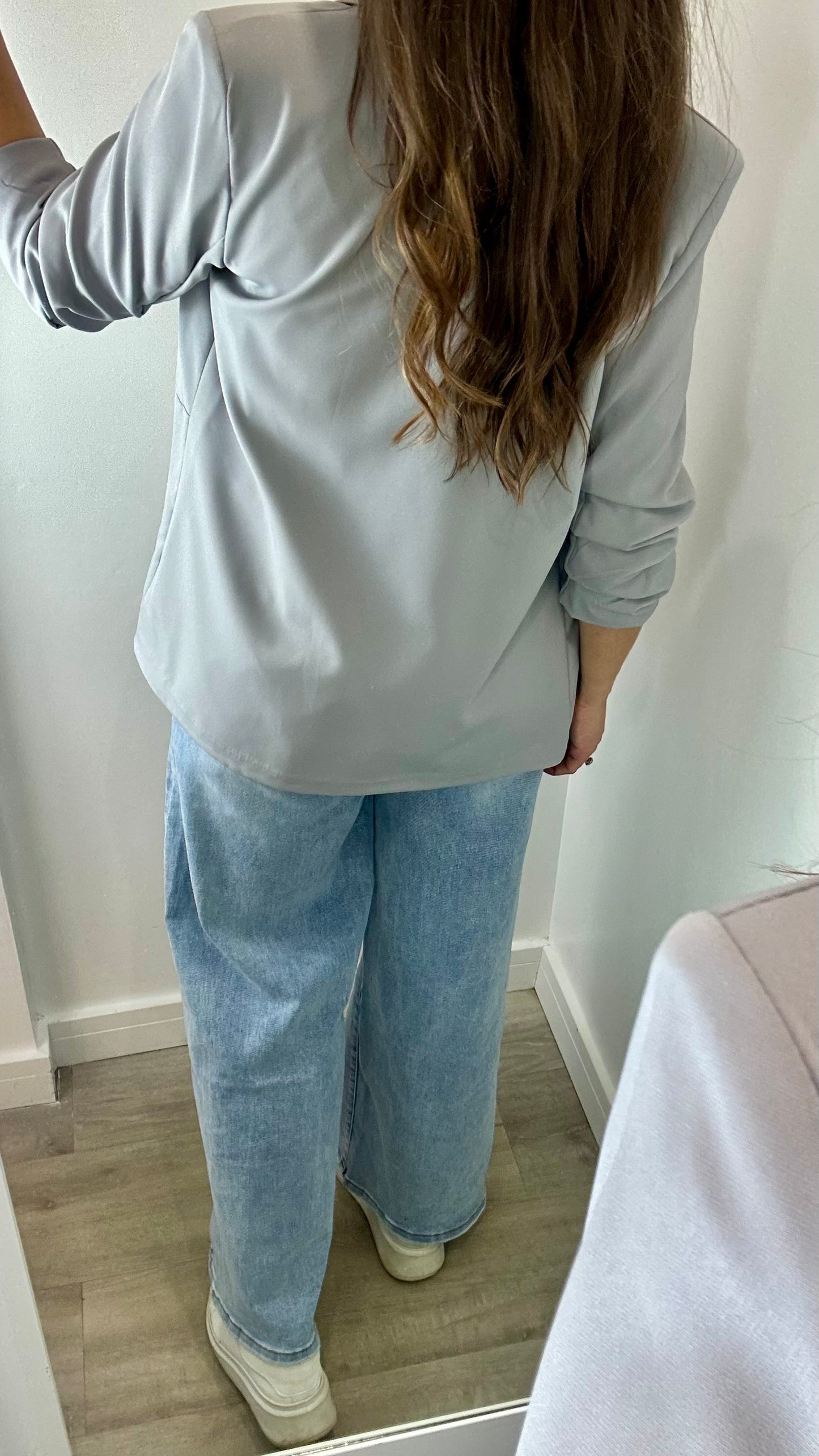 PALE GREY RUCHED SLEEVE BLAZER