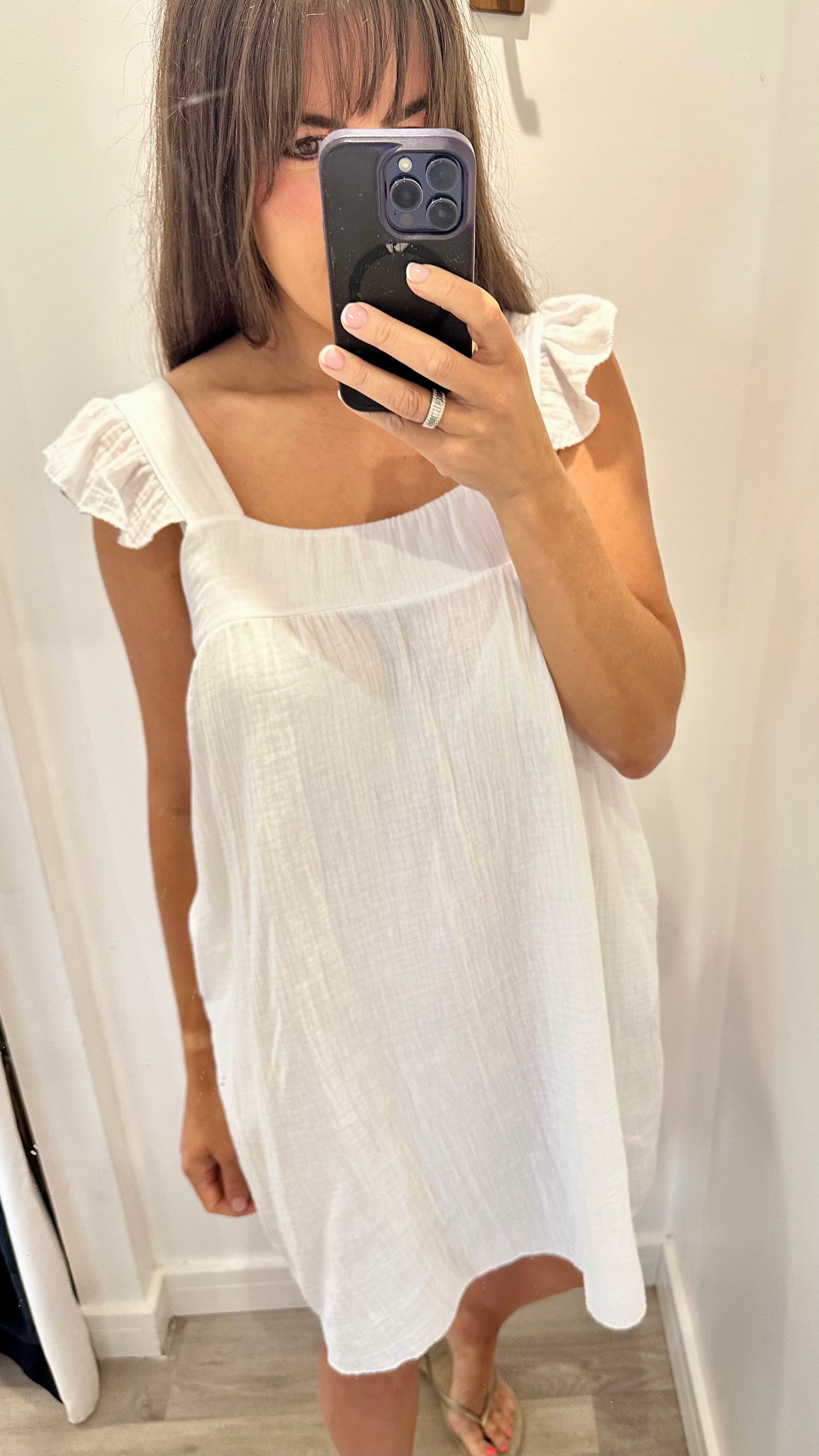 WHITE BABYDOLL MINI DRESS
