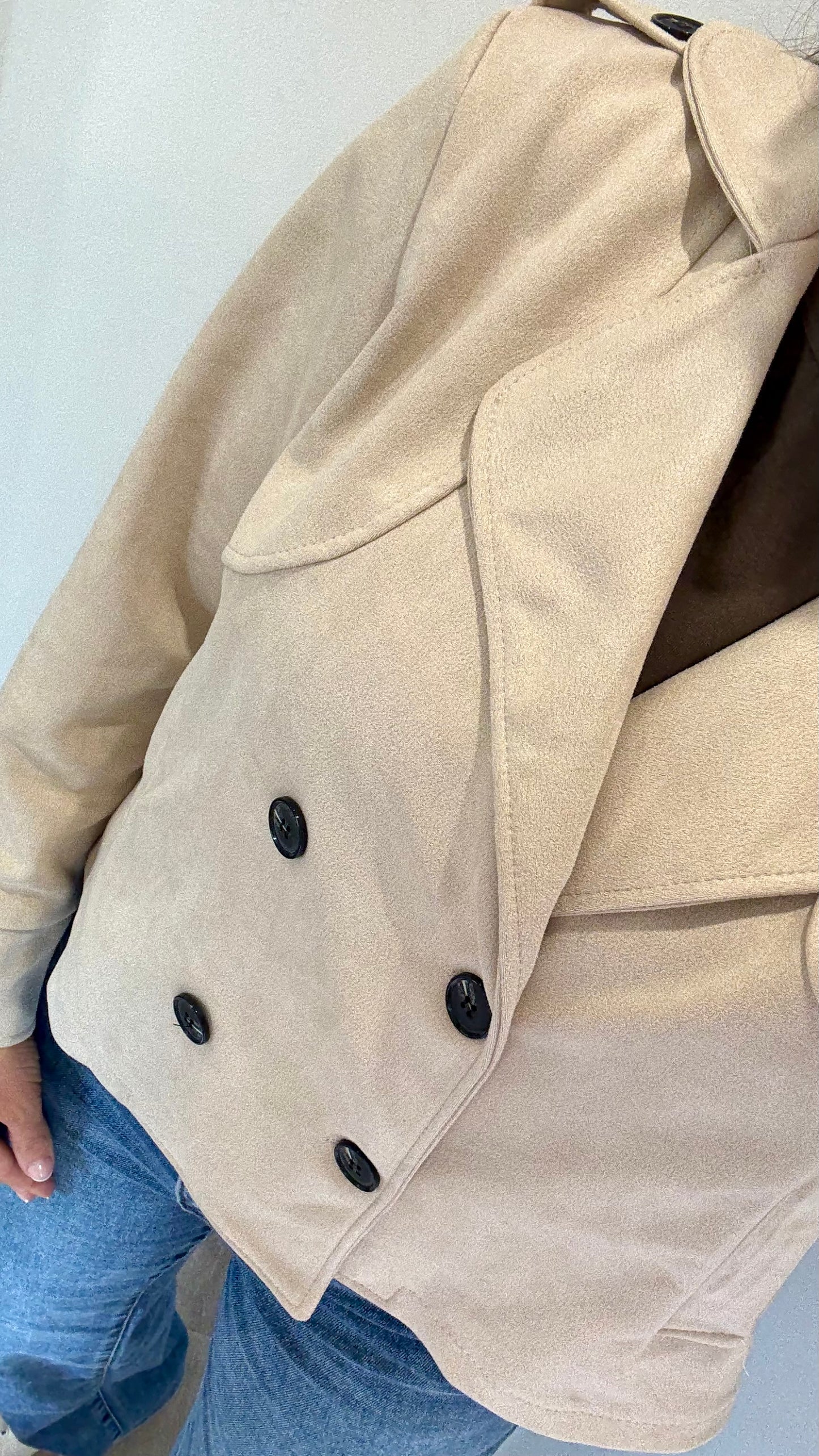 STONE SUEDE-EFFECT BUTTONED JACKET