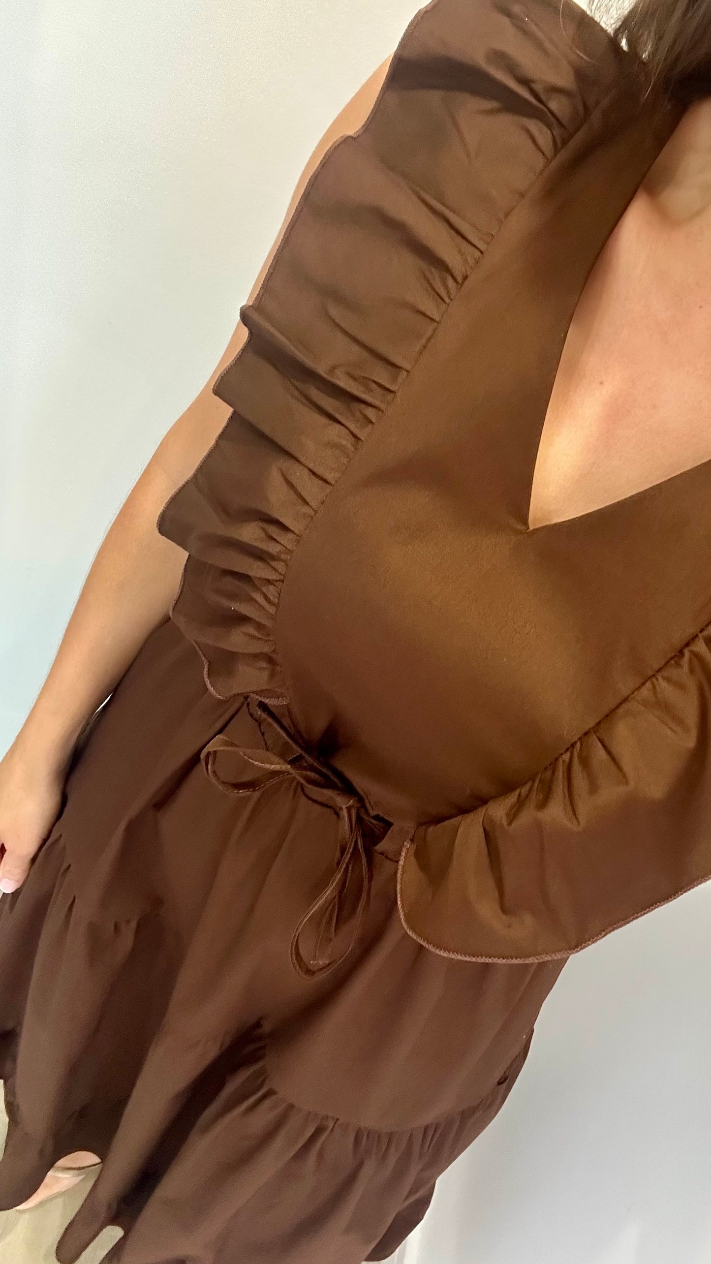 BROWN JET TIERED COTTON MAXI DRESS