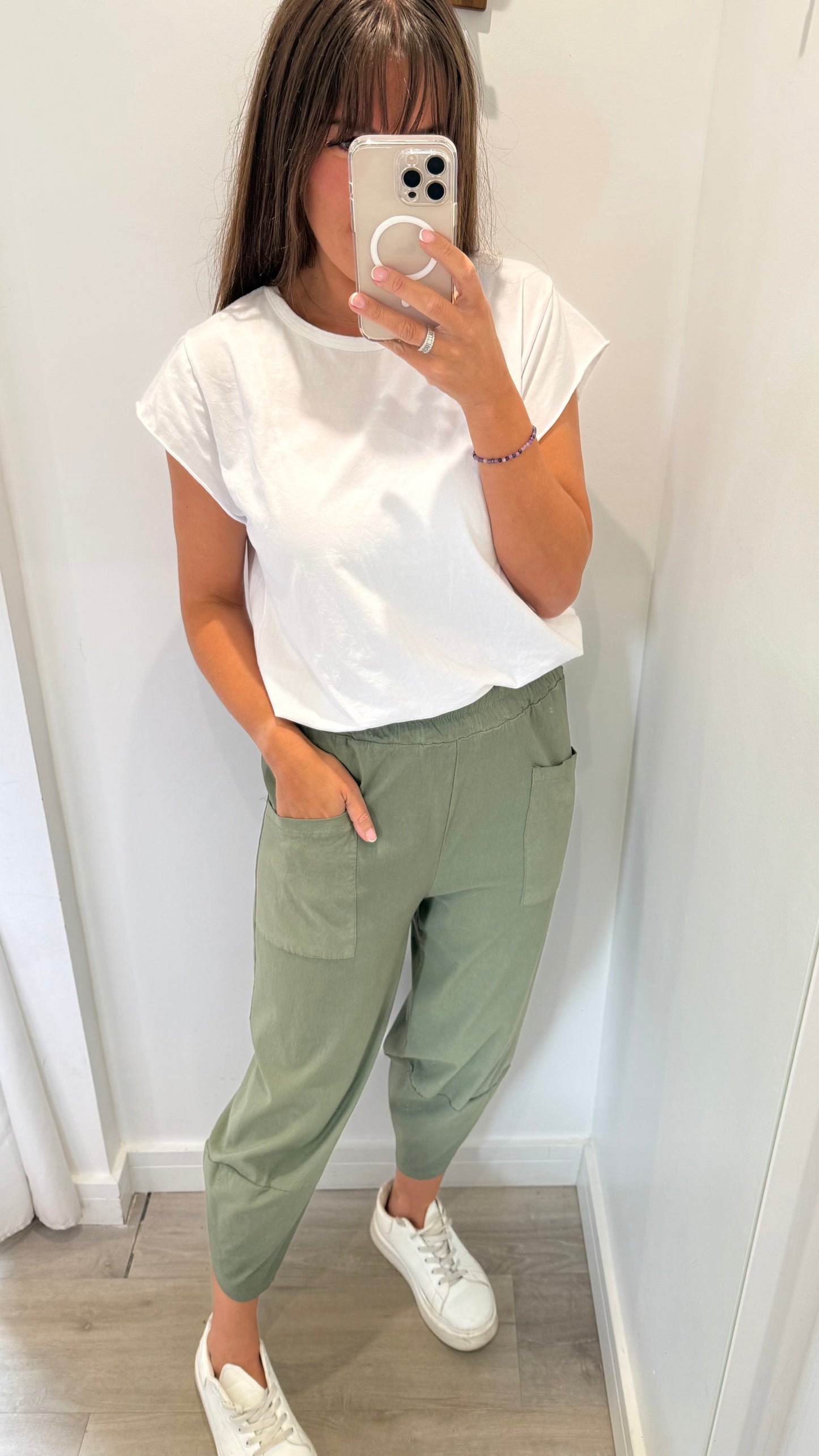 KHAKI CROPPED POCKET TROUSERS