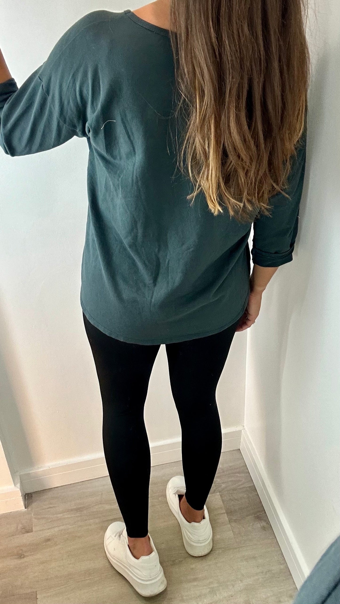 CHARCOAL ROLL SLEEVE SWEAT TOP