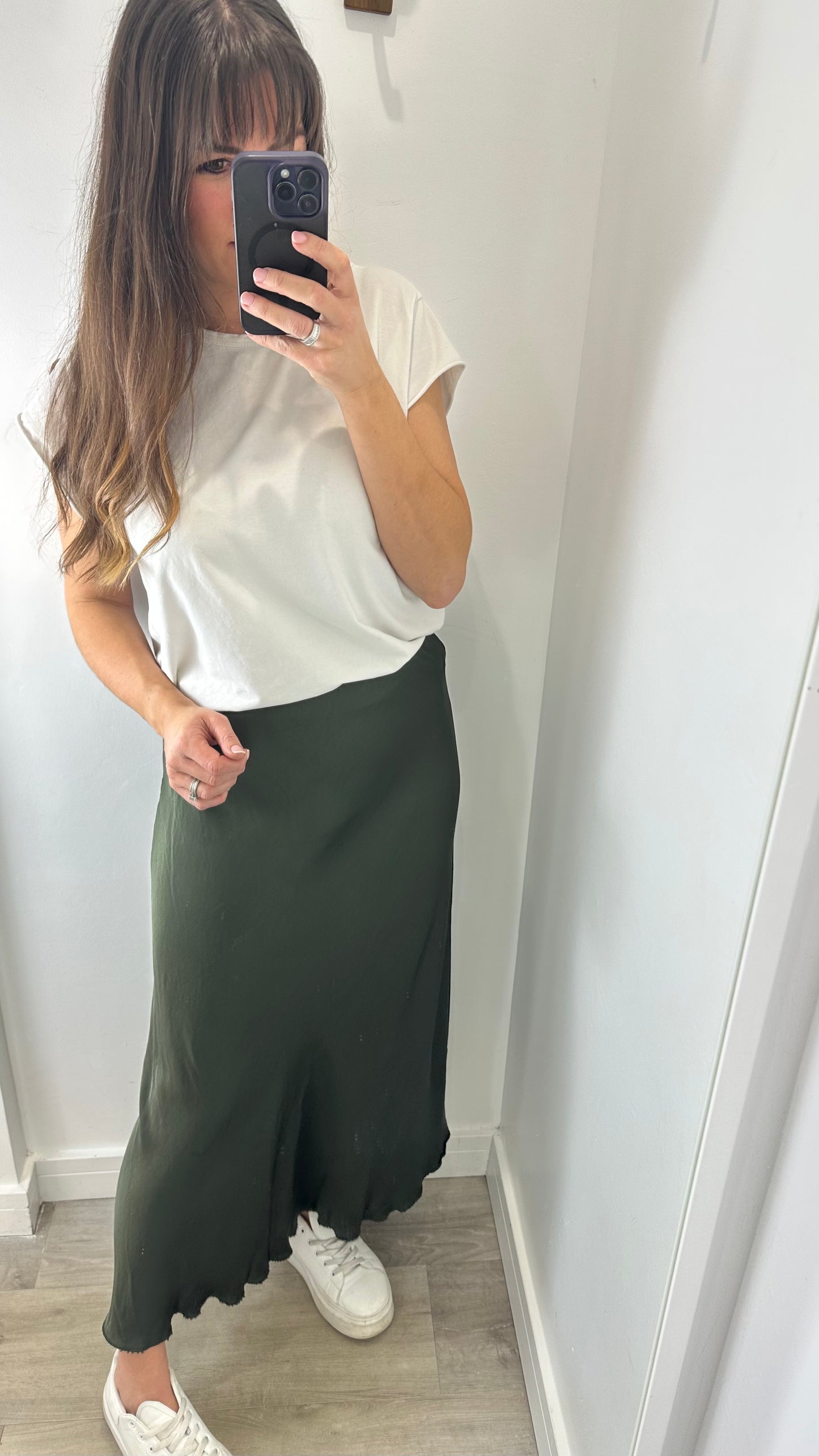 DARK GREEN SATIN SKIRT