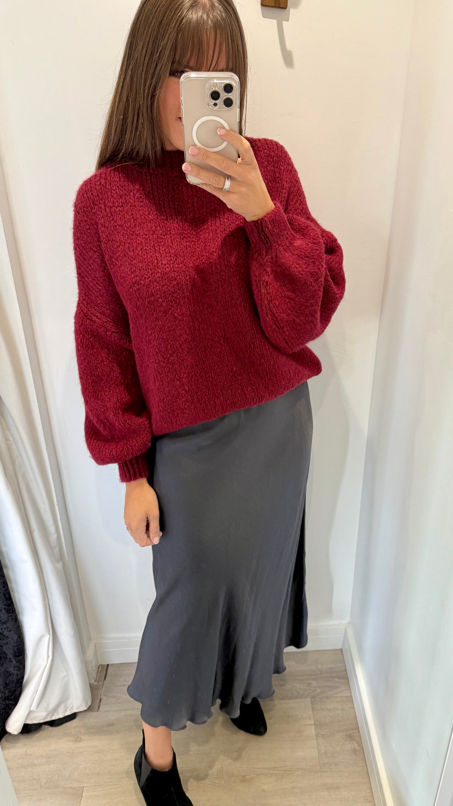 MERLOT BALLOON SLEEVE TEXTURED KNIT JUMPER