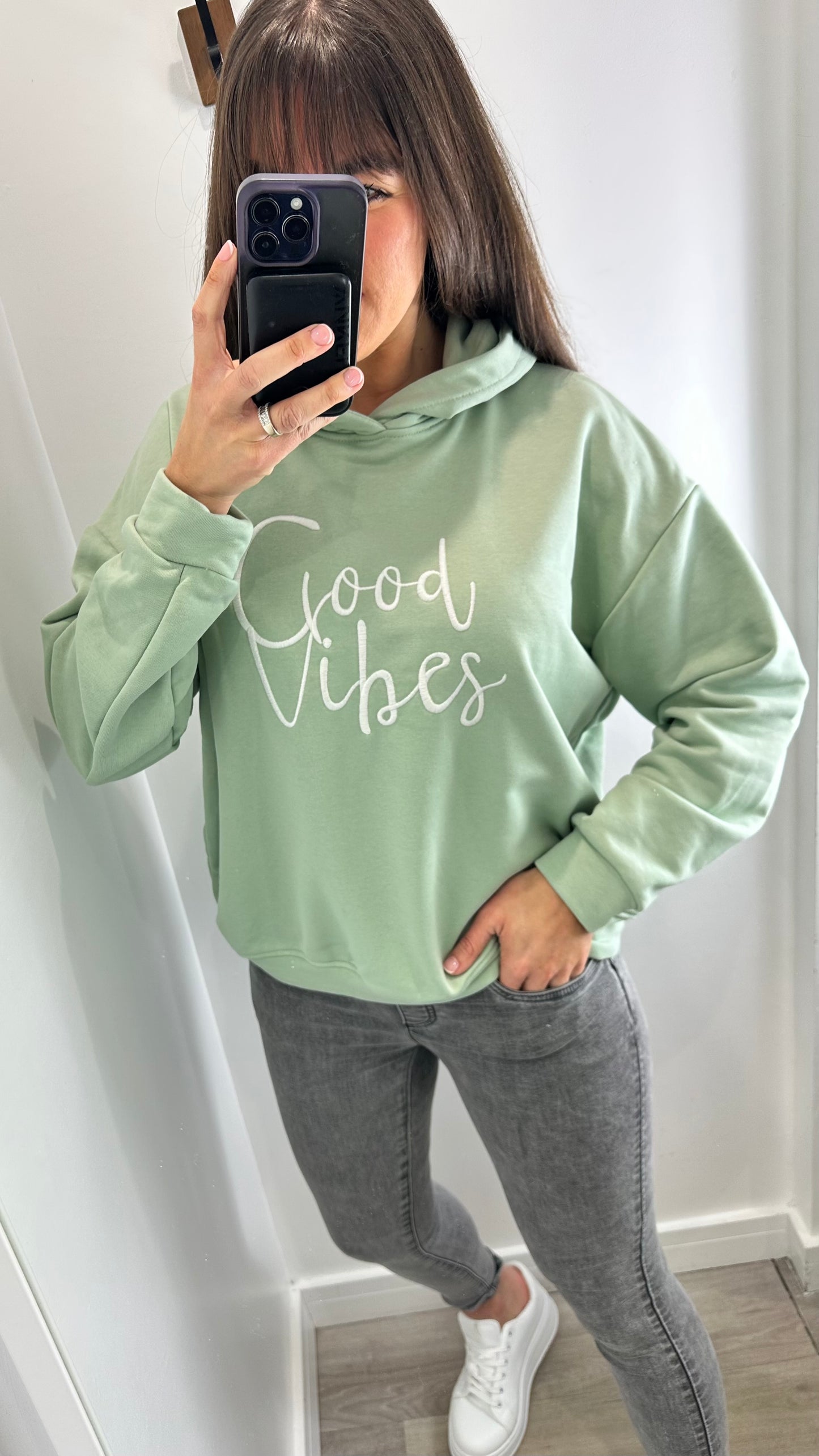 MINT GREEN GOOD VIBES HOODIE