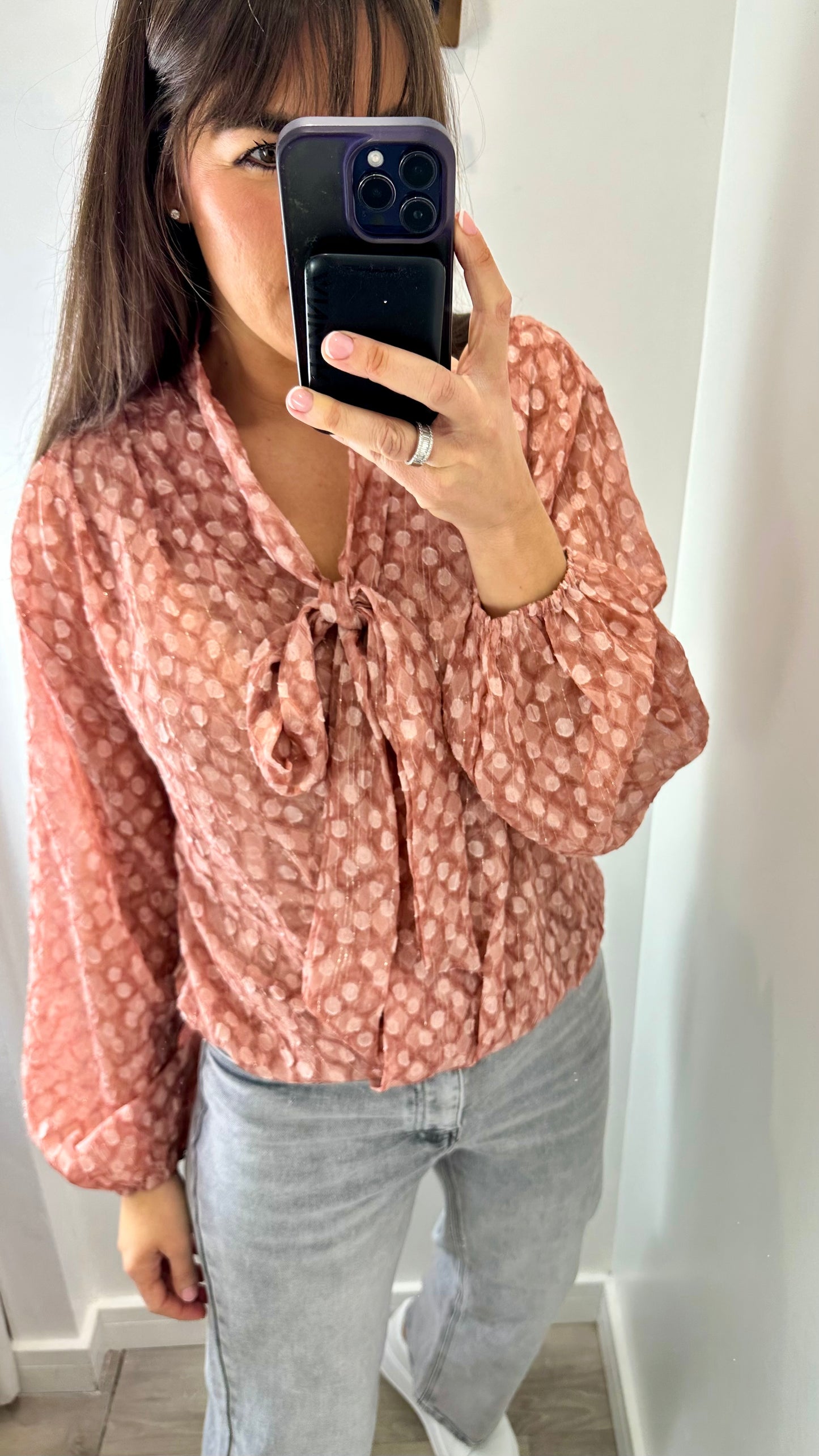 ROSE PINK METALLIC THREAD BLOUSE