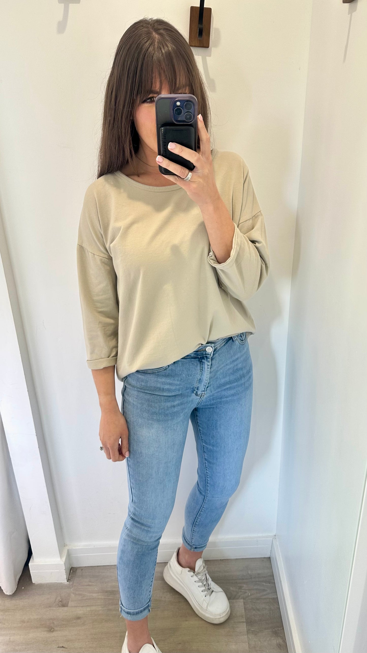 SAND ROLL SLEEVE SWEAT TOP