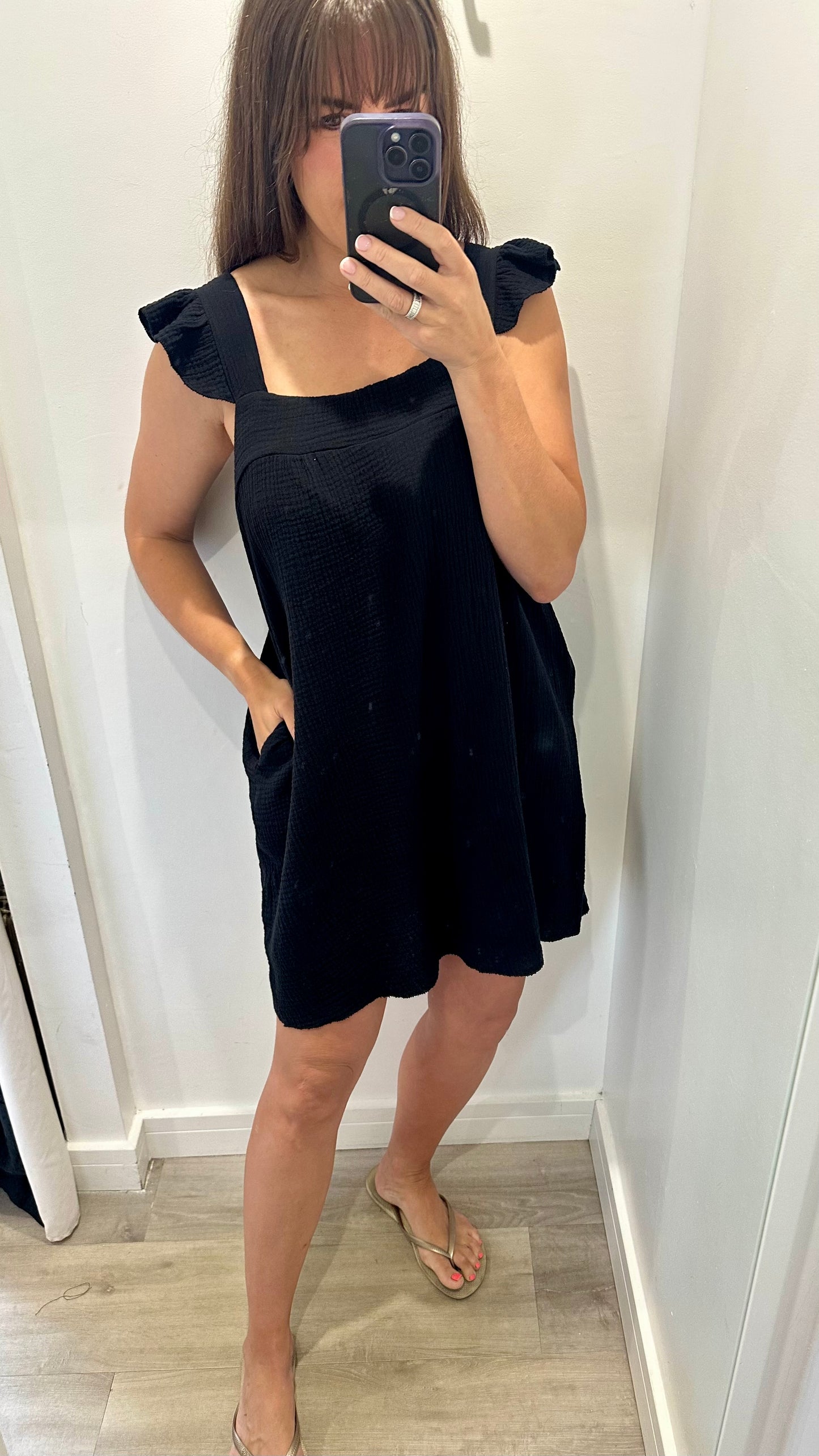 BLACK BABYDOLL MINI DRESS