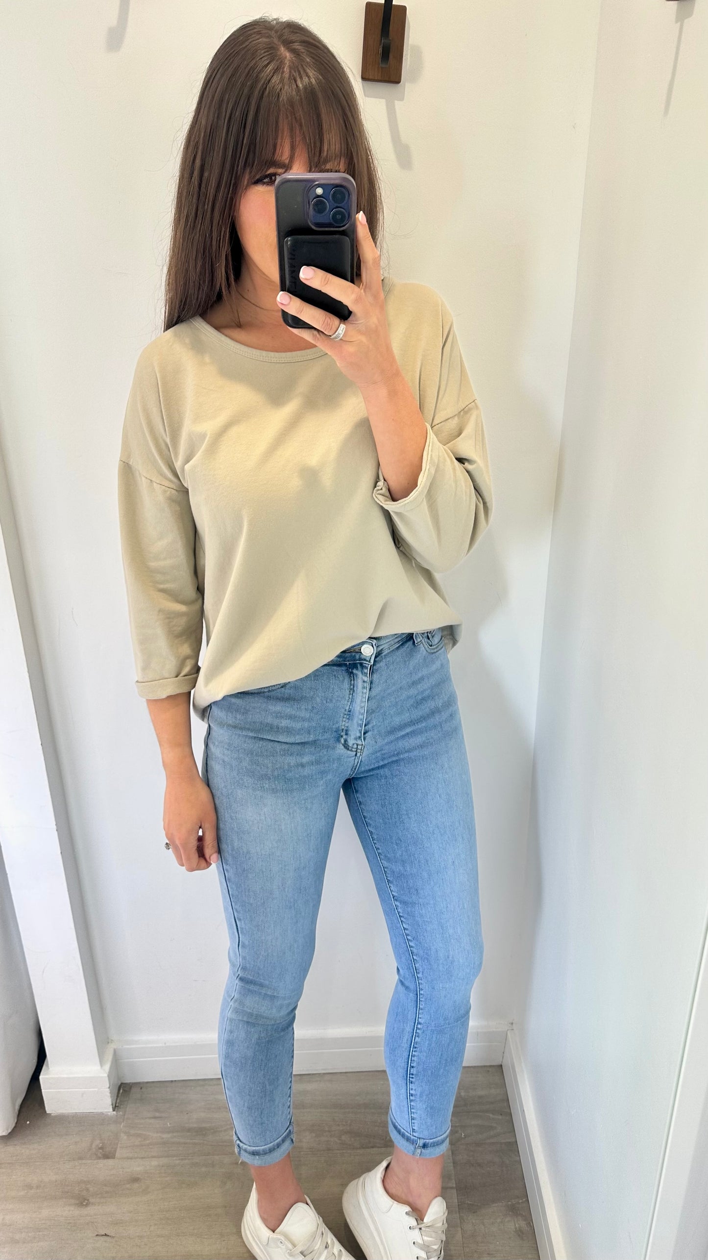SAND ROLL SLEEVE SWEAT TOP