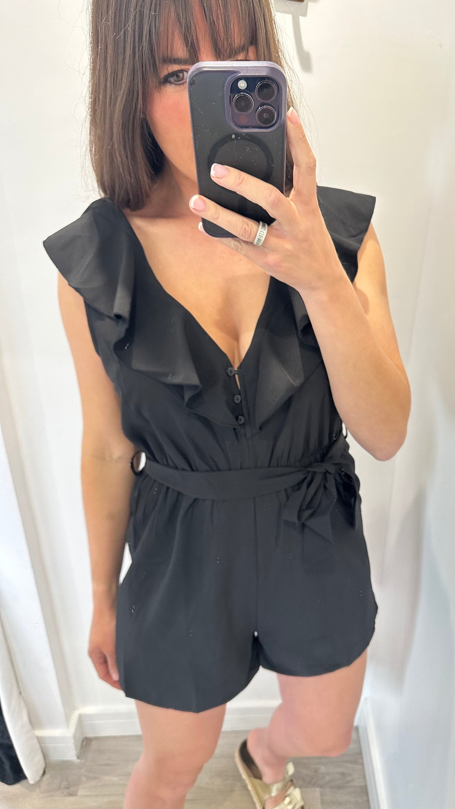 BLACK FRILL FRONT PLAYSUIT