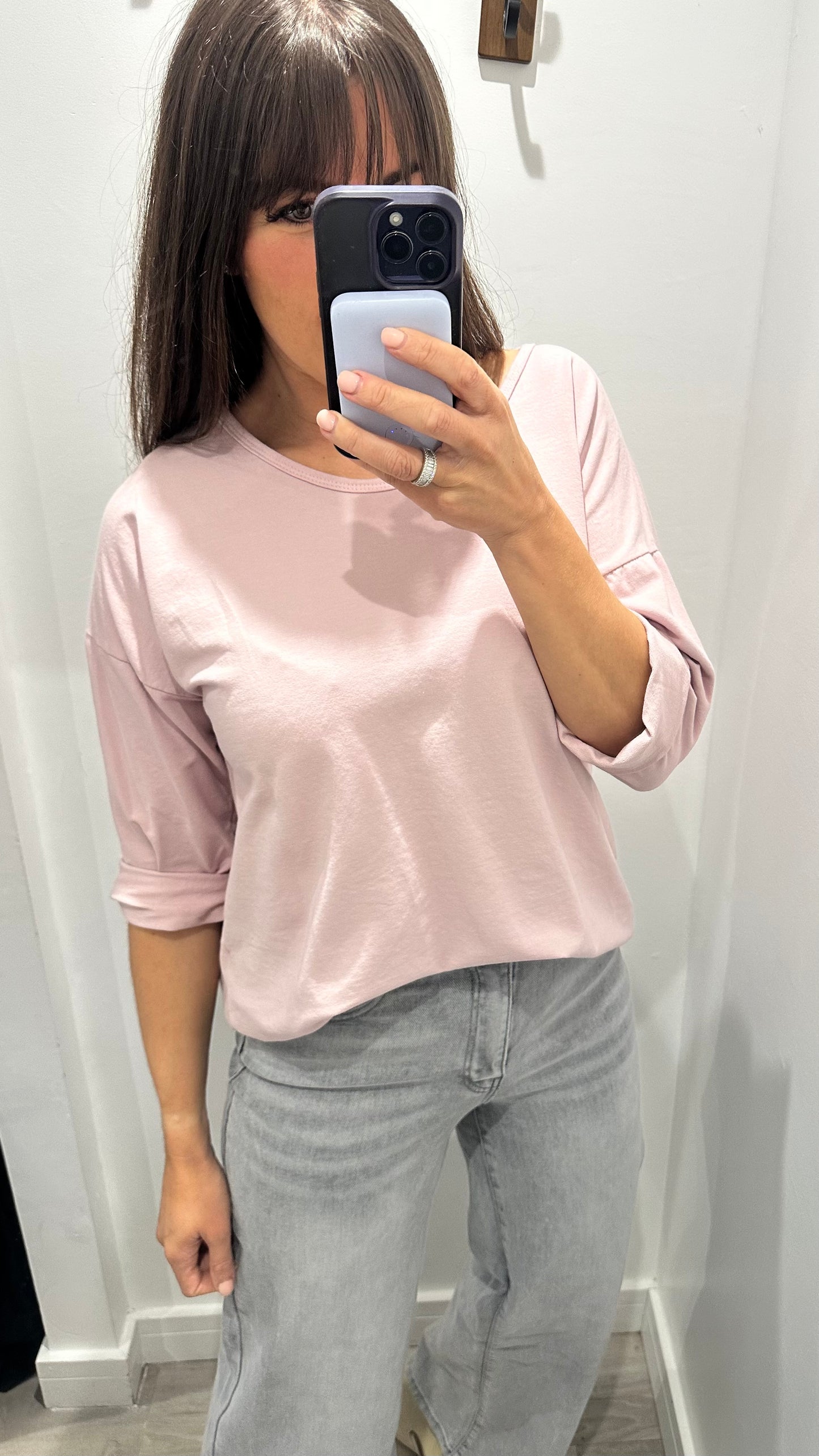 LILAC ROLL SLEEVE SWEAT TOP