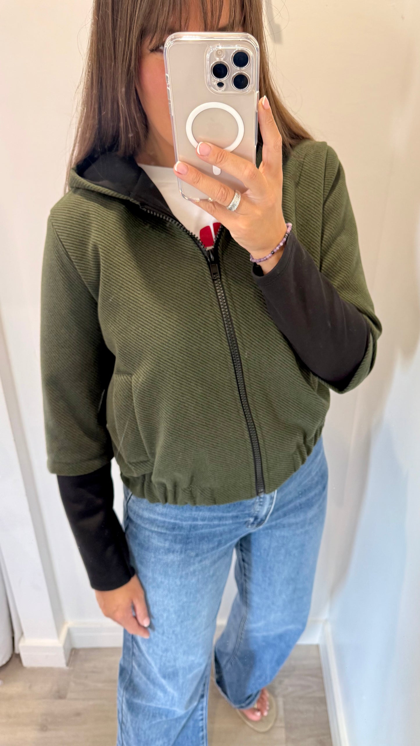 KHAKI GREEN CONTRAST BOMBER JACKET