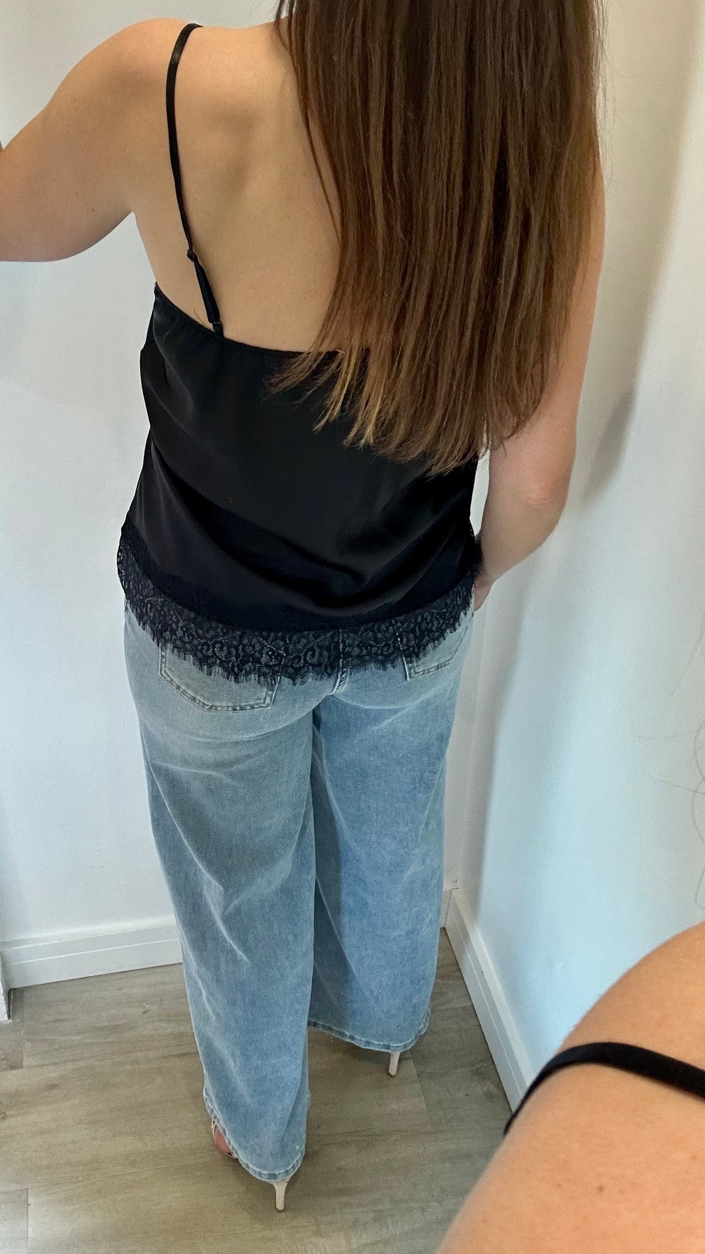 BLACK LACE DETAIL SILK CAMI TOP