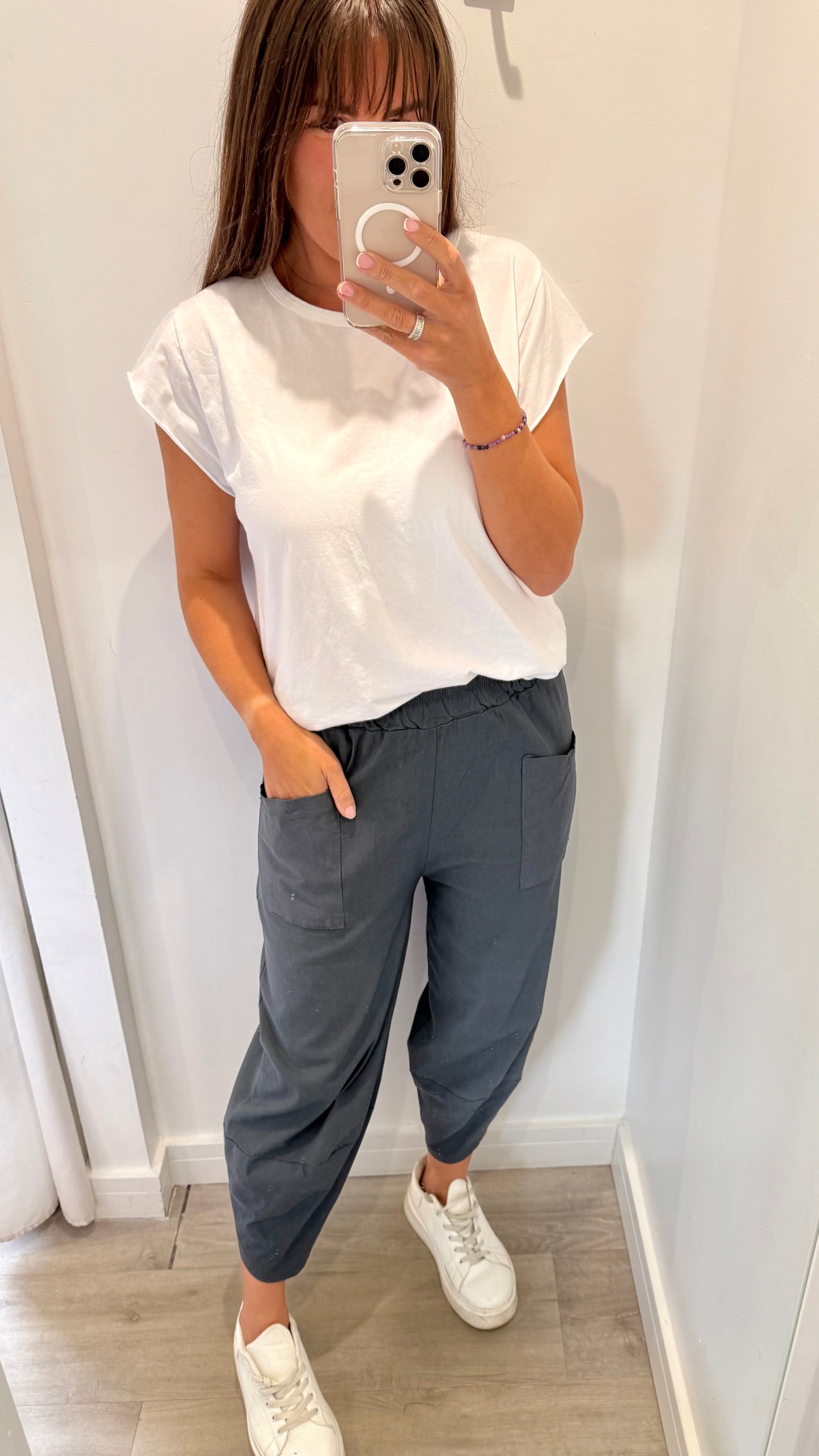 CHARCOAL CROPPED POCKET TROUSERS