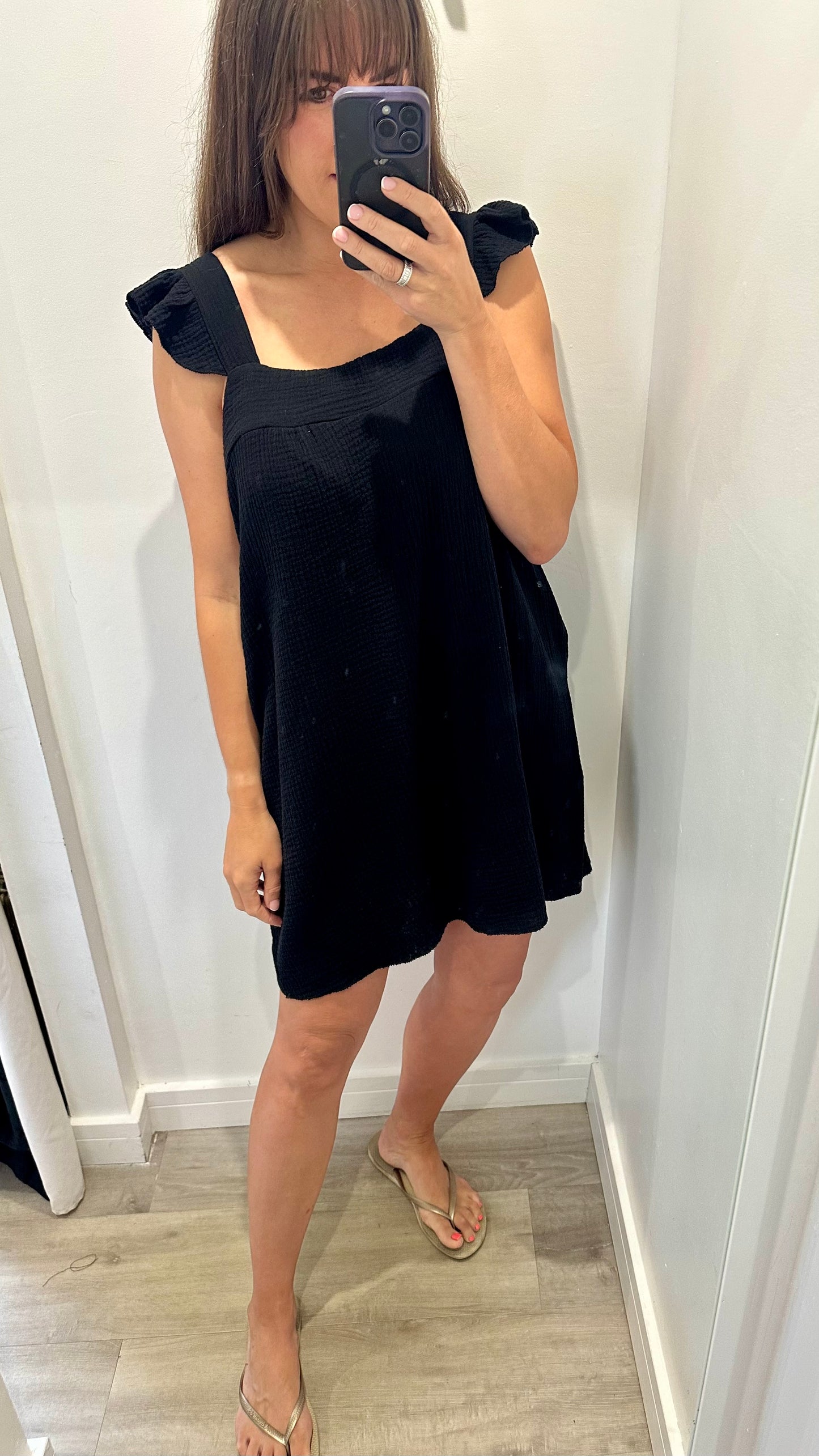 BLACK BABYDOLL MINI DRESS