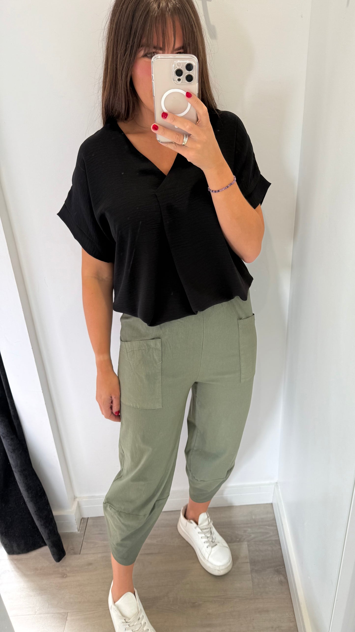 BLACK V NECK SHORT SLEEVE TOP