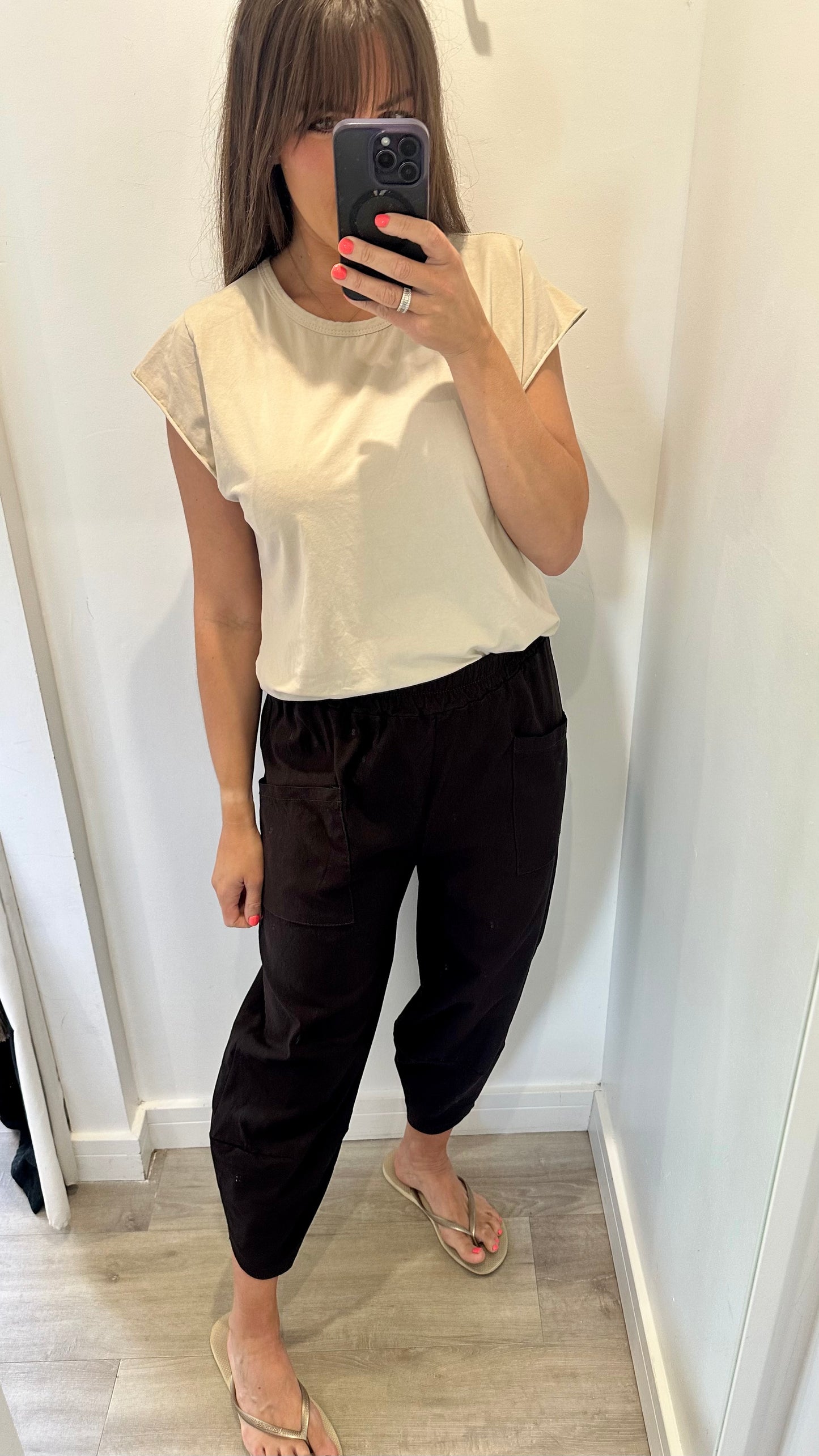 BROWN CROPPED POCKET TROUSERS