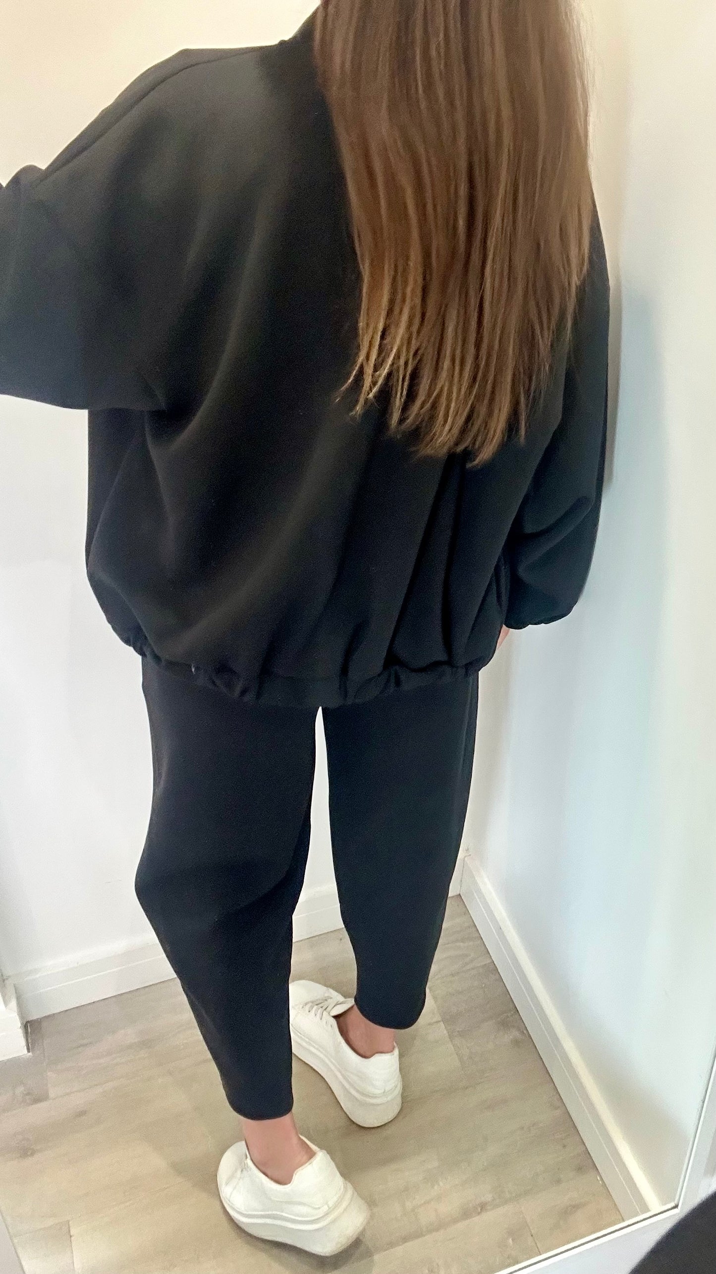 BLACK COLLARLESS ZIP JACKET & BALLOON TROUSER CO-ORD