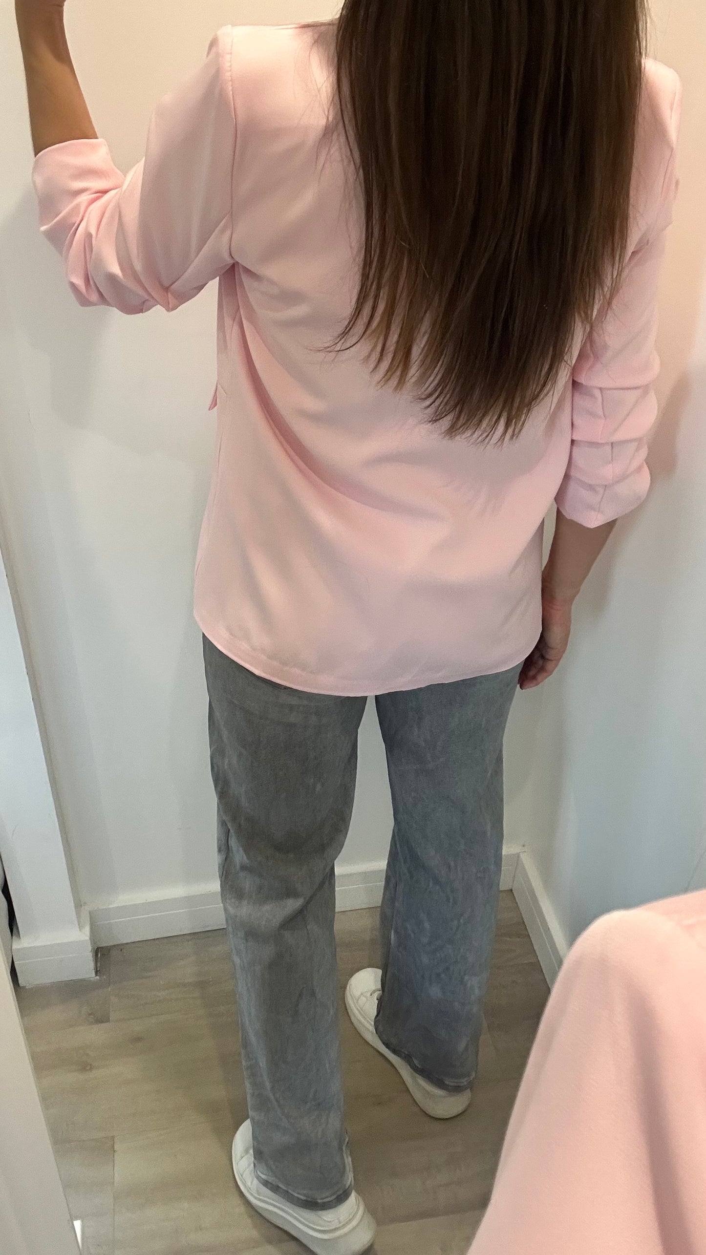 BABY PINK RUCHED SLEEVE BLAZER