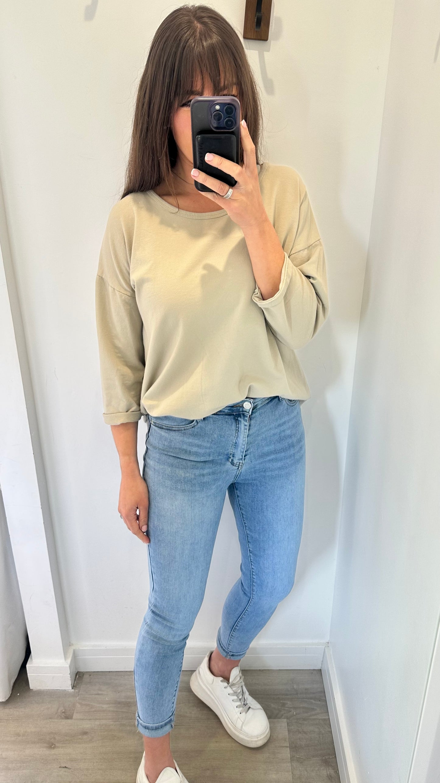 SAND ROLL SLEEVE SWEAT TOP