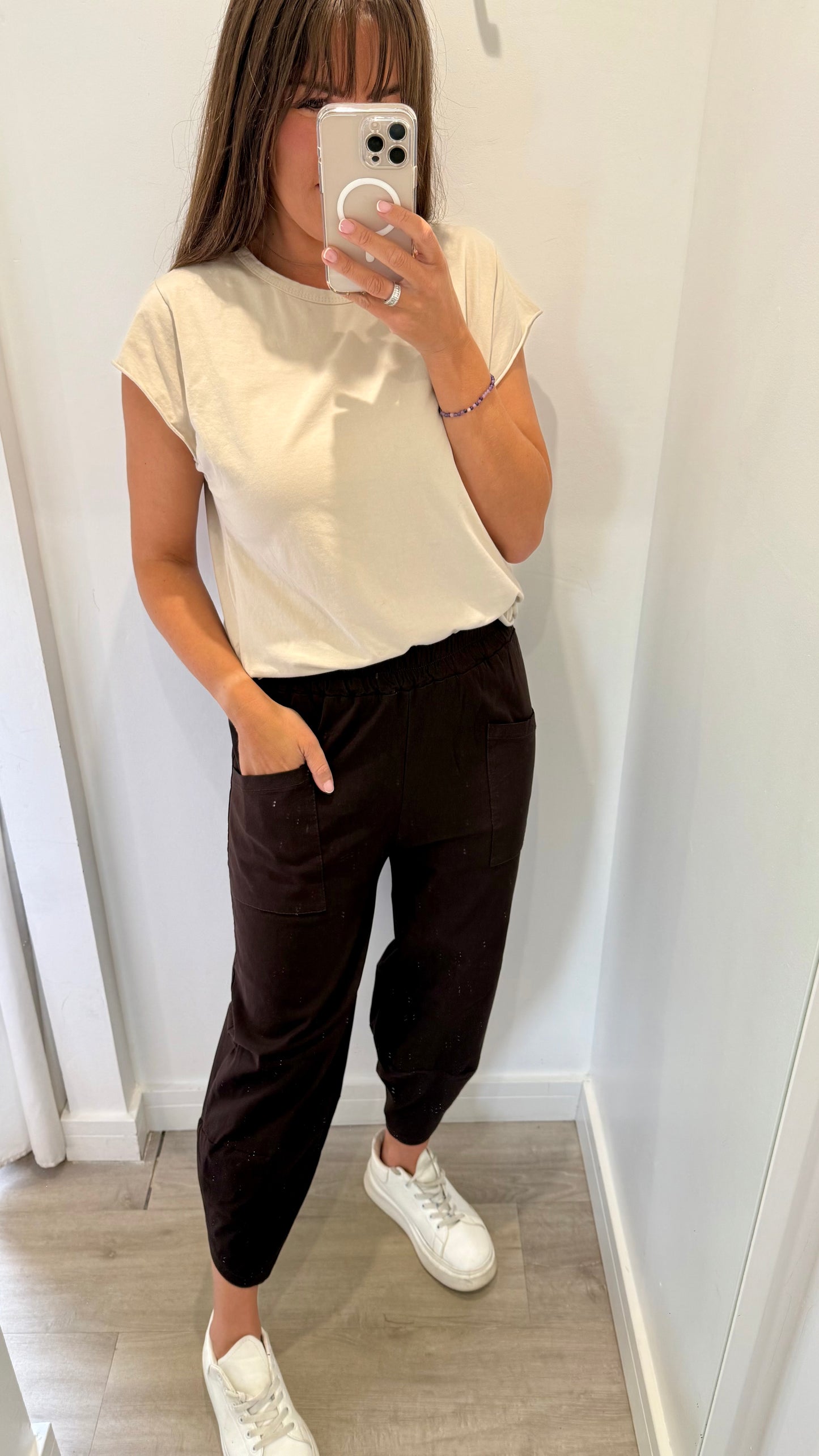 BROWN CROPPED POCKET TROUSERS