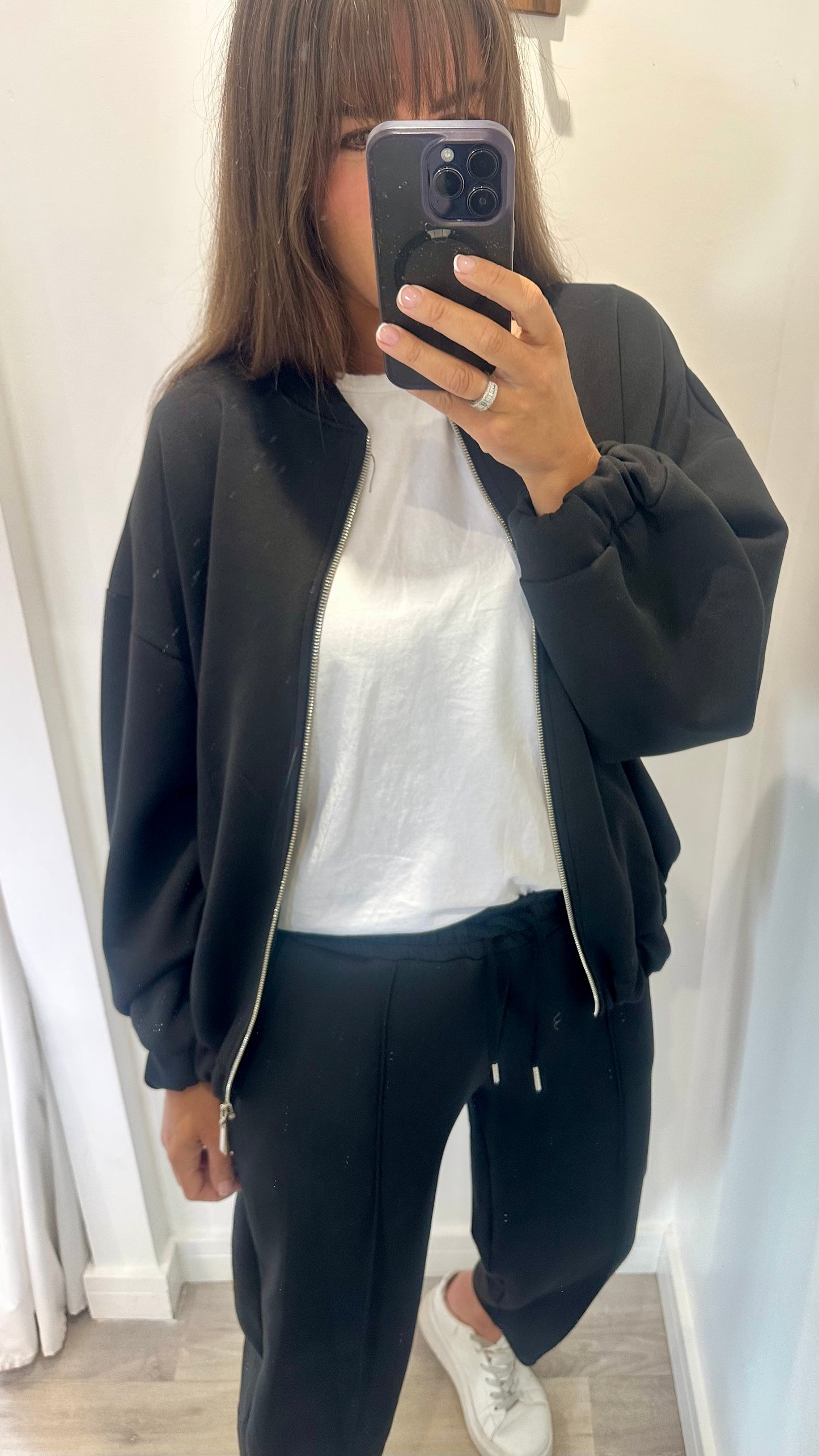 BLACK COLLARLESS ZIP JACKET & BALLOON TROUSER CO-ORD