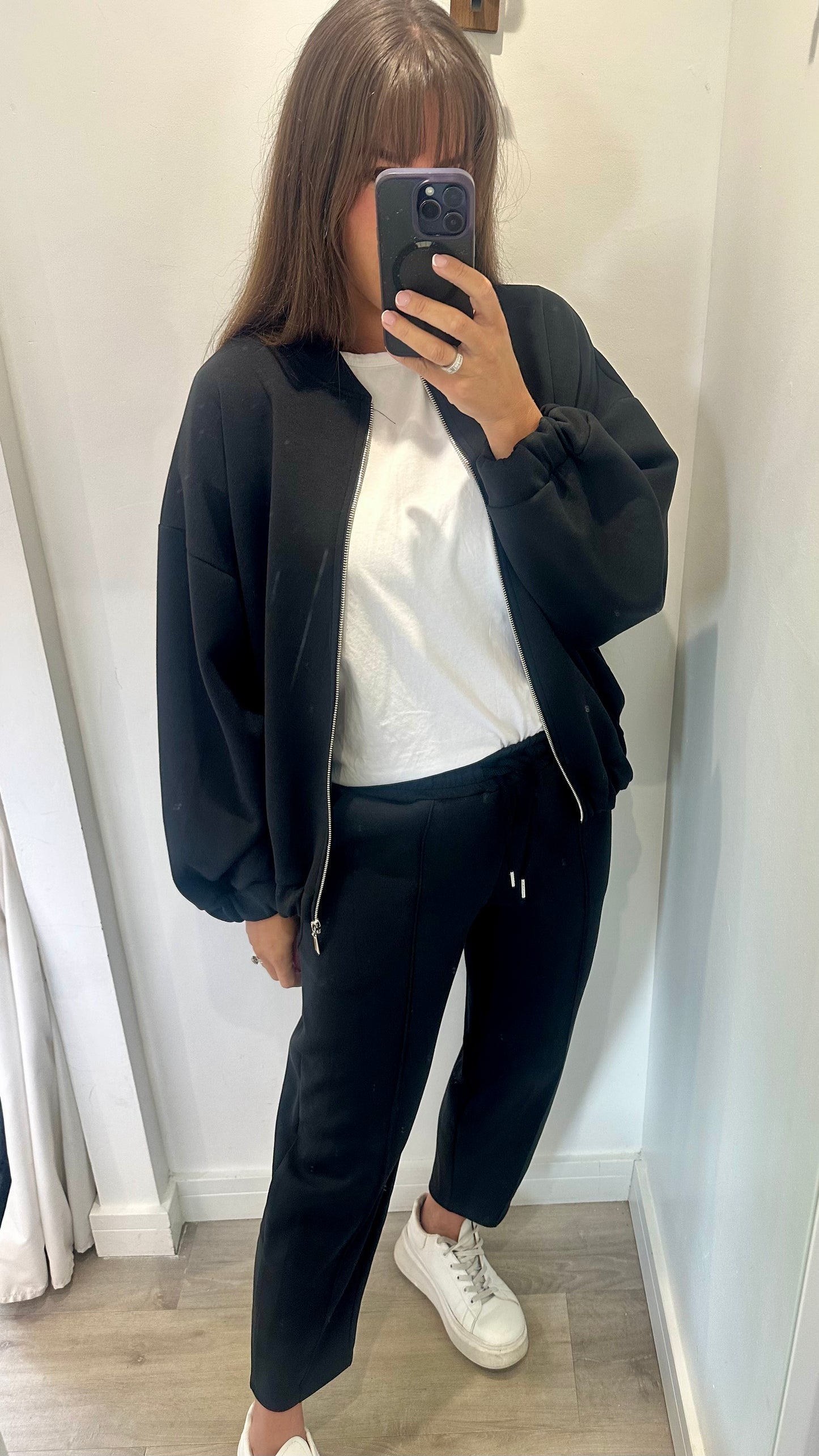 BLACK COLLARLESS ZIP JACKET & BALLOON TROUSER CO-ORD