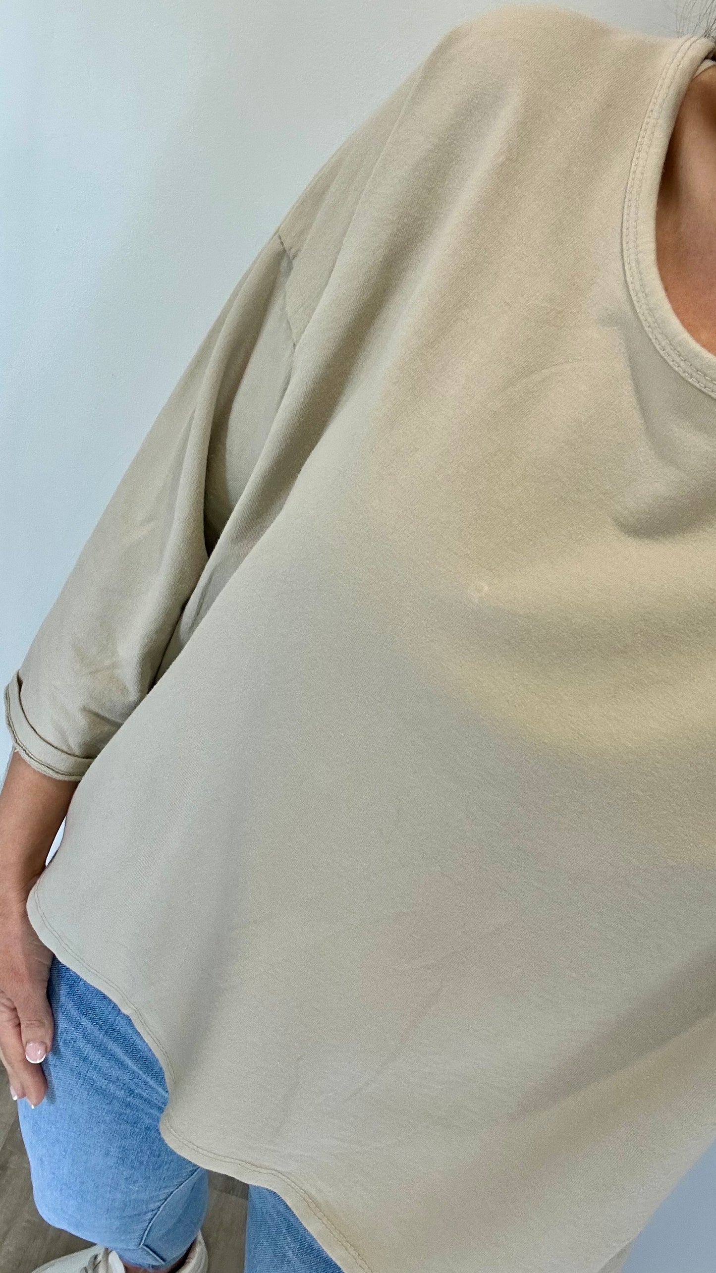 SAND ROLL SLEEVE SWEAT TOP