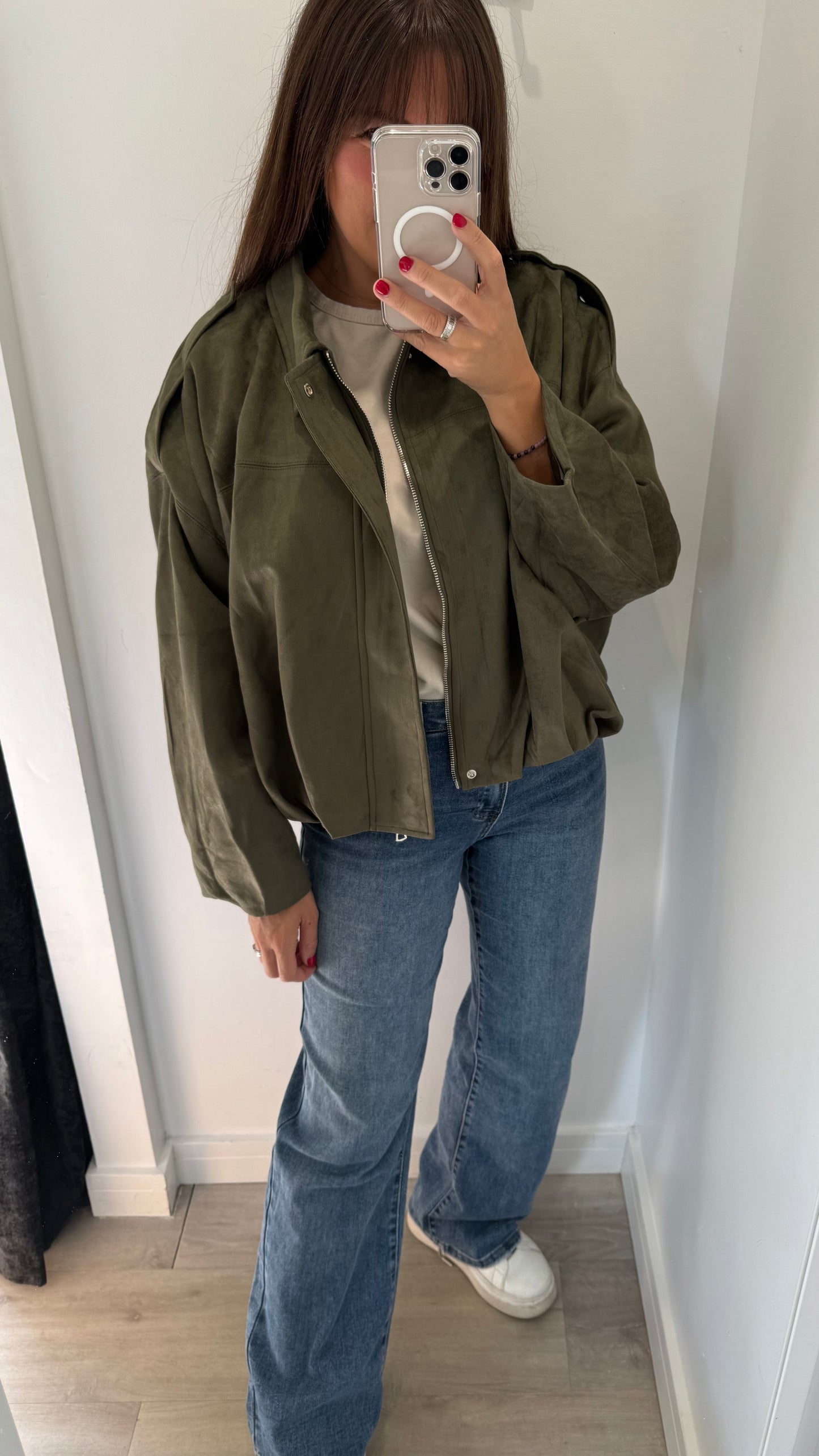 KHAKI SUEDETTE BOMBER JACKET