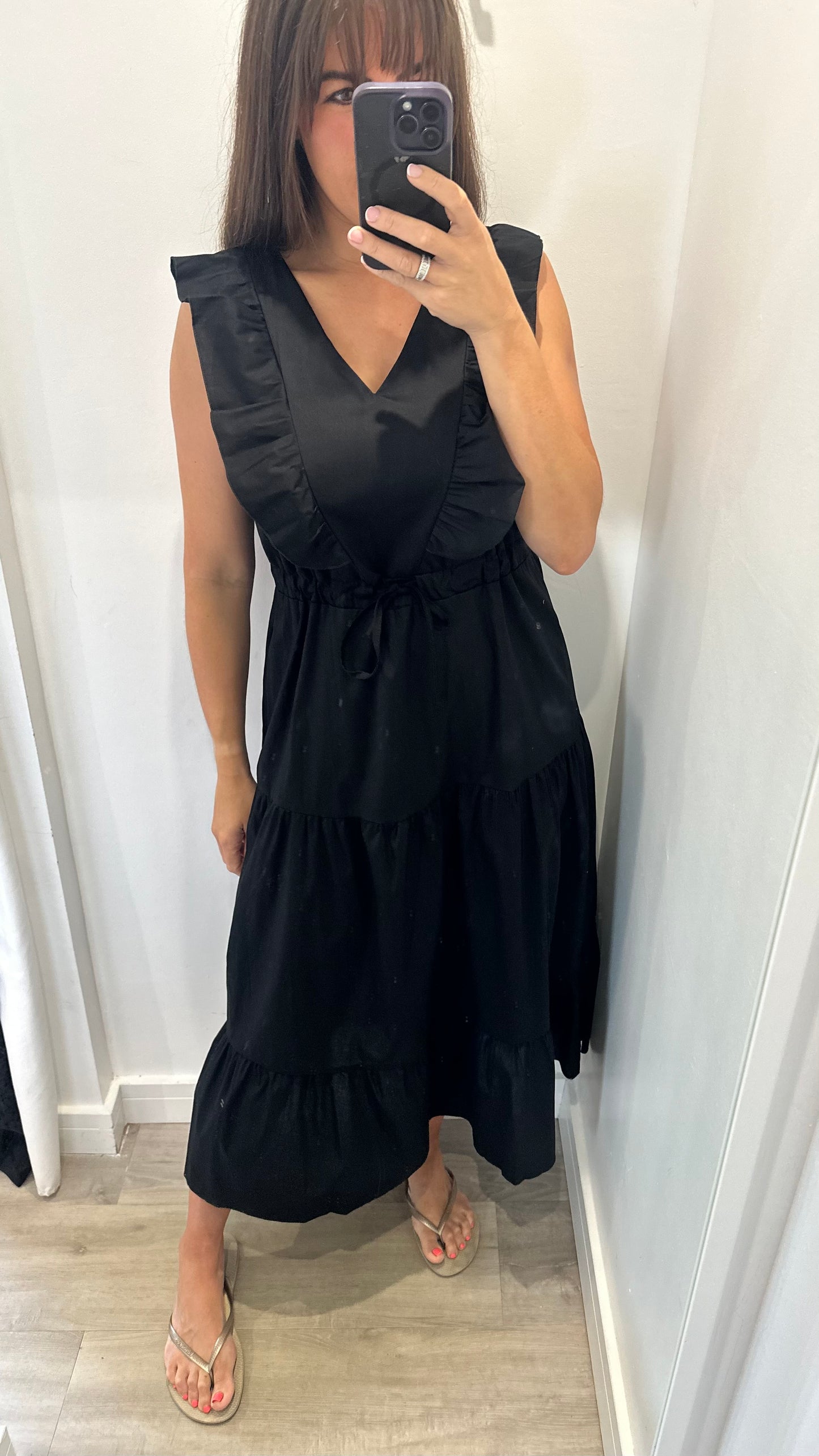 BLACK JET TIERED COTTON MAXI DRESS