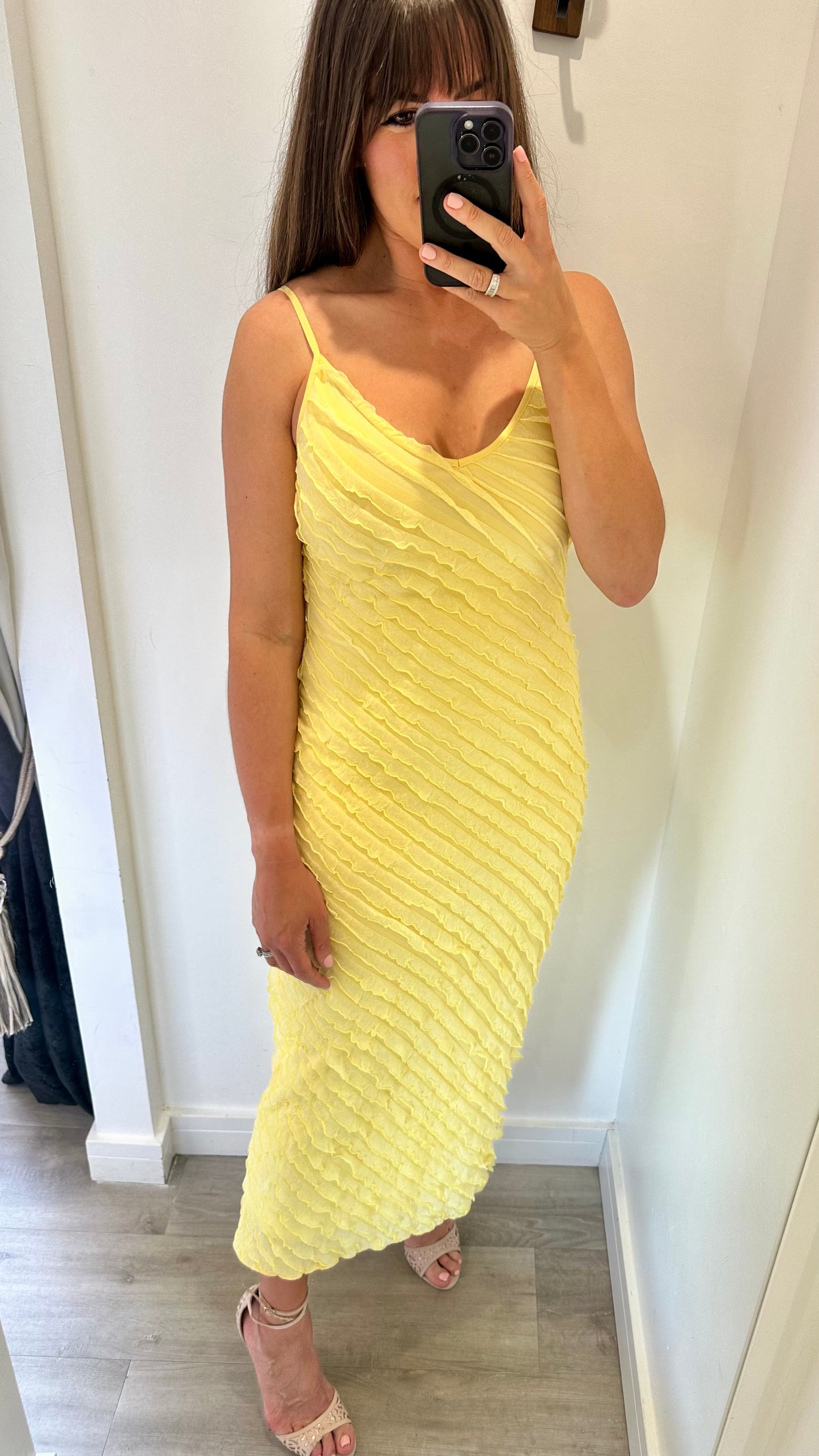 LEMON CHIFFON FRILL MIDI DRESS