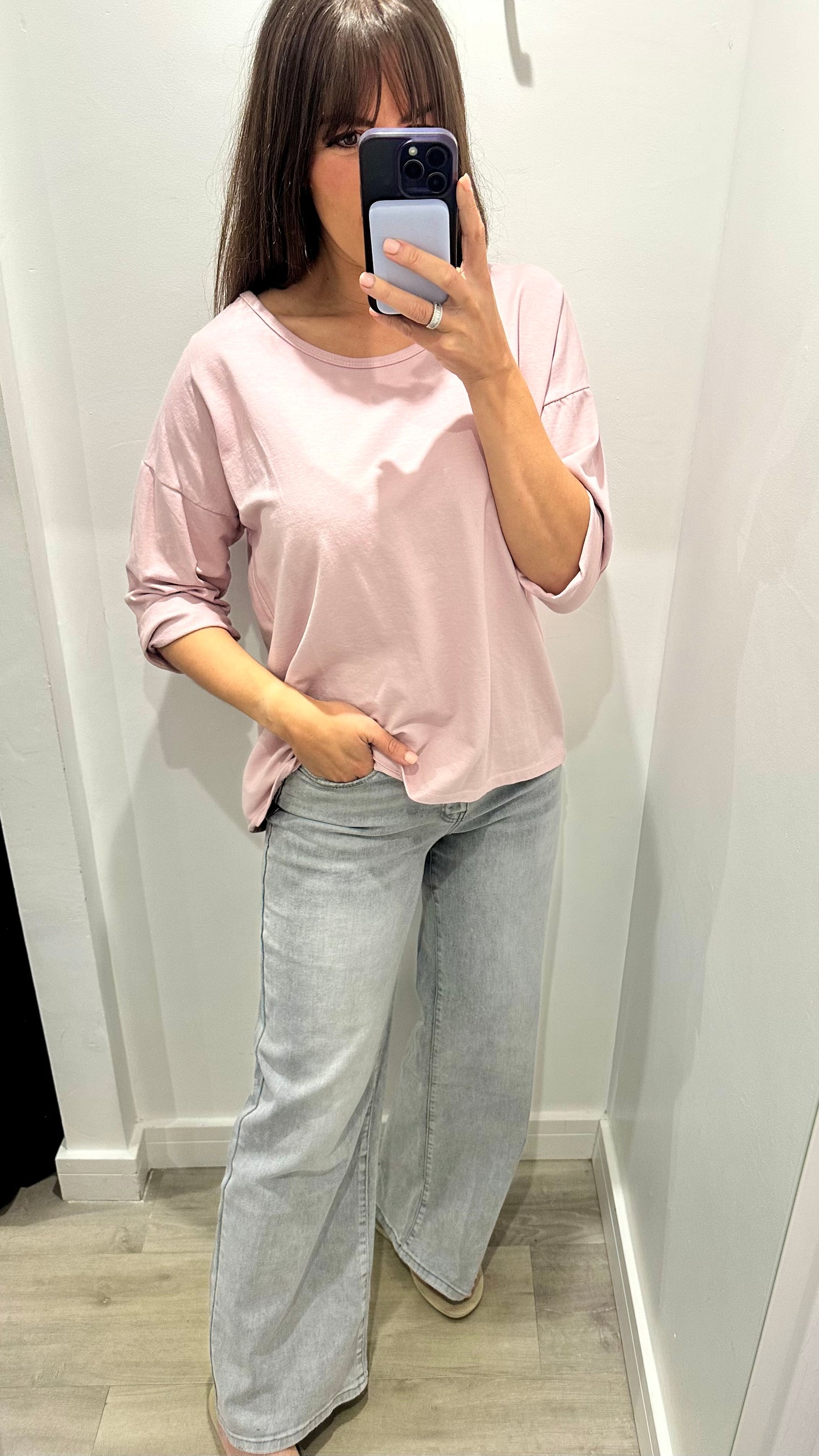 LILAC ROLL SLEEVE SWEAT TOP