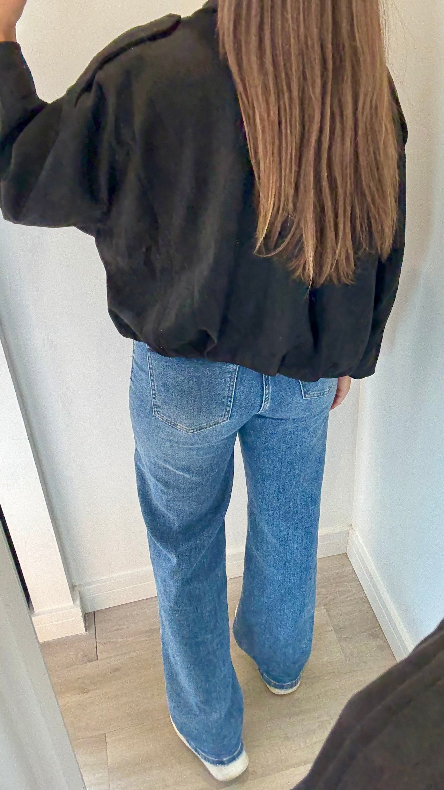 BLACK SUEDETTE BOMBER JACKET