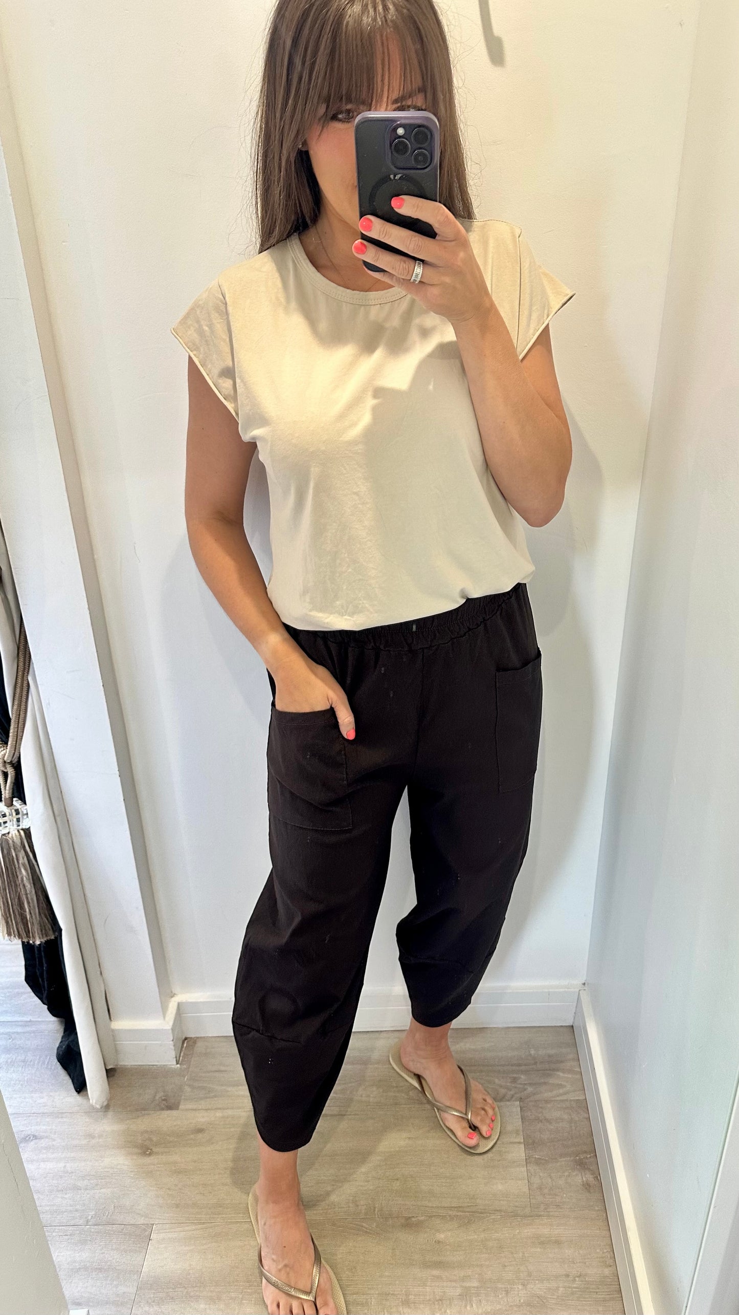 BROWN CROPPED POCKET TROUSERS