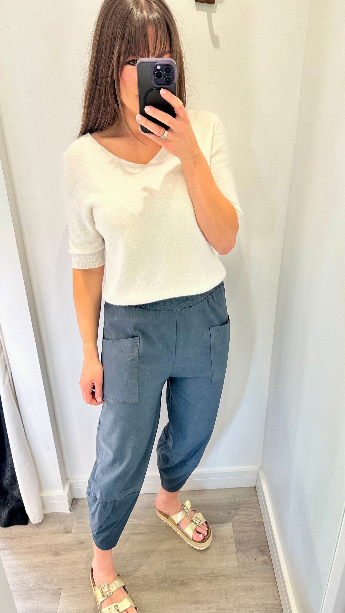 CHARCOAL CROPPED POCKET TROUSERS